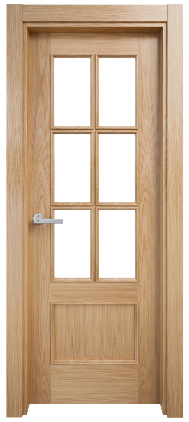 Puerta de interior abatible con cristal maciza barnizada Line Plus Atenas roble apertura derecha cerco de 9x3 anchura 82.5cm