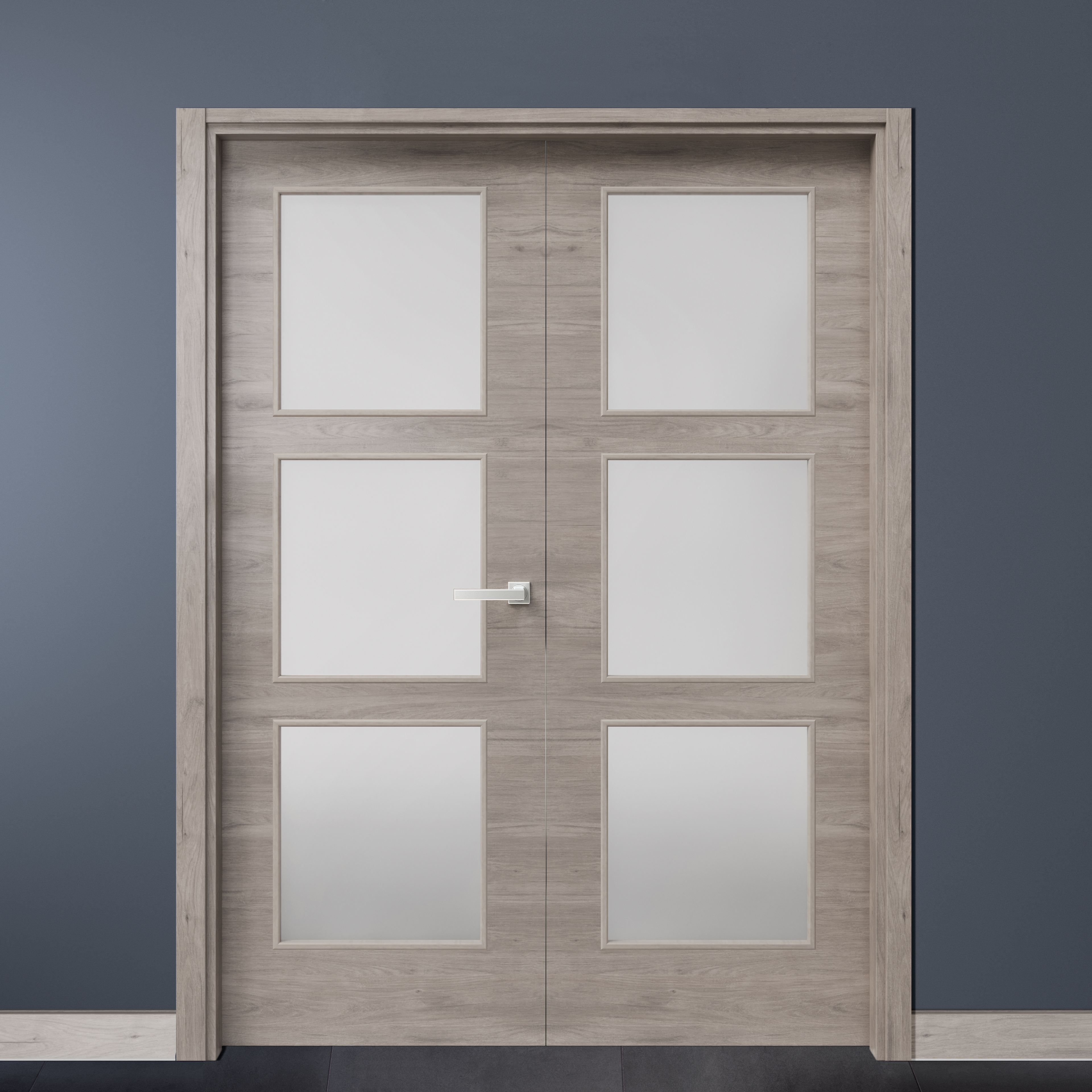 Puerta de interior abatible doble con cristal maciza melamina Line Oslo roble gris apertura izquierda cerco de 9x3 anchura 125cm - 2