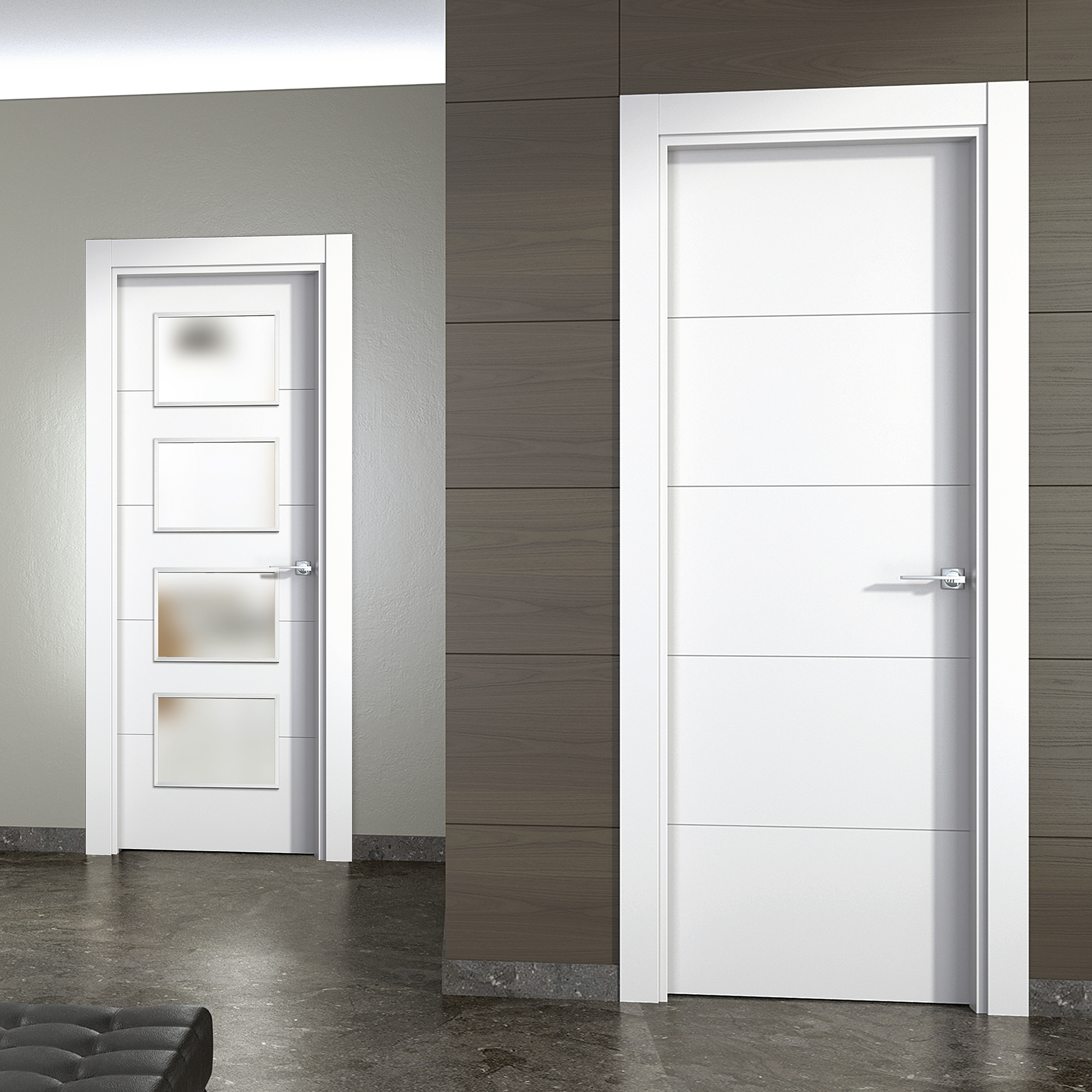 Puerta Premium P-12 Lacada Blanca con Manillas Negras de Interior en Block  (Maciza)