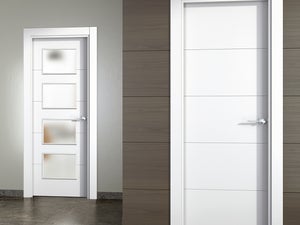 Puerta interior abatible o corredera de ALUMINIO fresada con 2 líneas  horizontales - Puertas Interiores