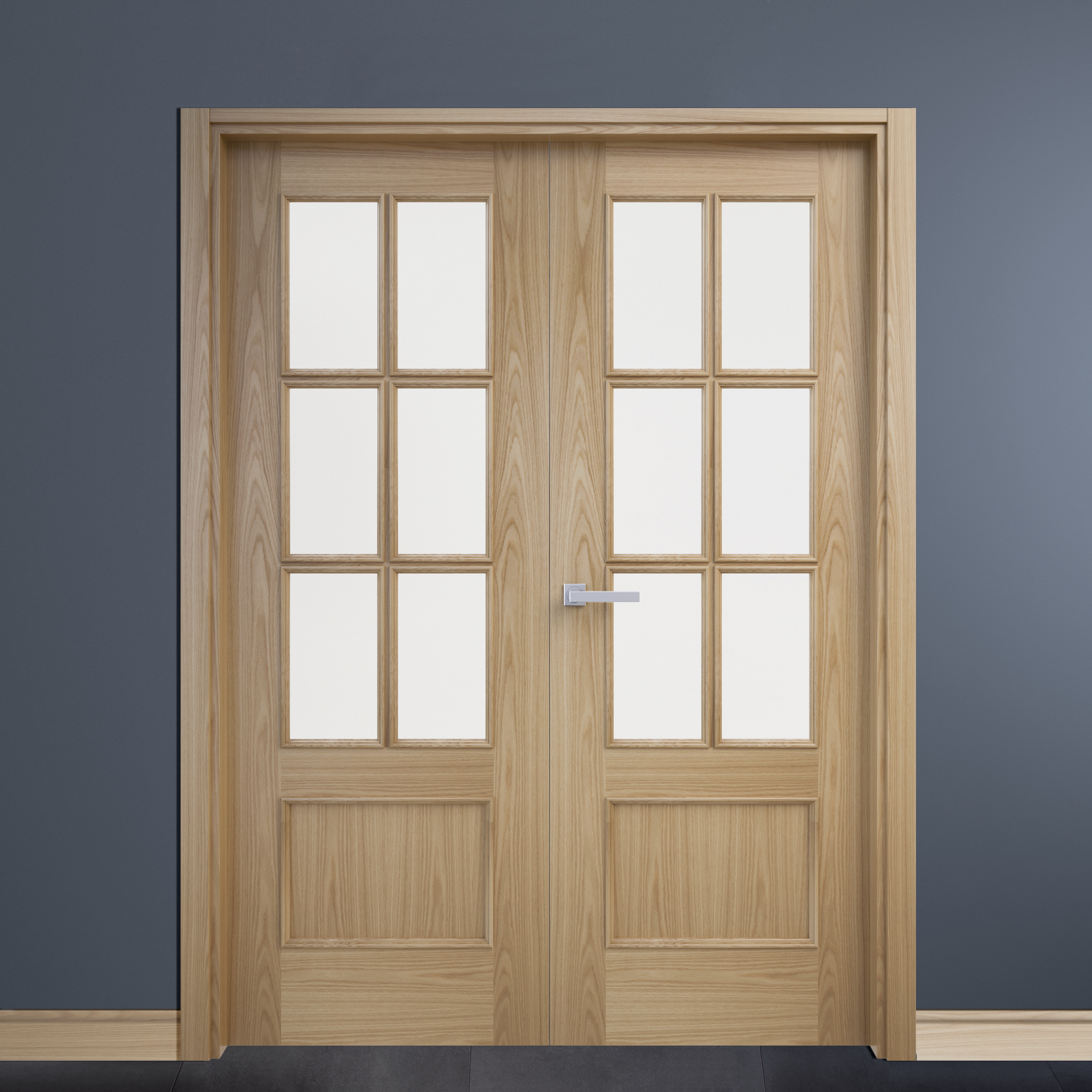 Puerta de interior abatible doble vidriera con cristal incluido maciza acabado barnizado Line Plus Atenas Roble apertura derecha cerco de 7x3 anchura 125 cm - 3