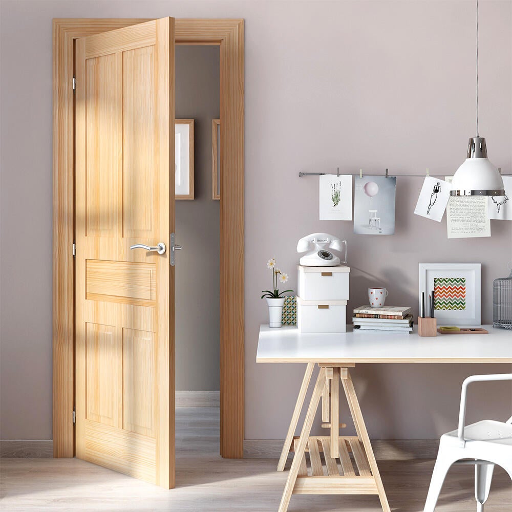 Puerta de interior abatible ciega maciza Line Málaga pino natural apertura izquierda cerco de 70 x 50 anchura 72.5cm - 6