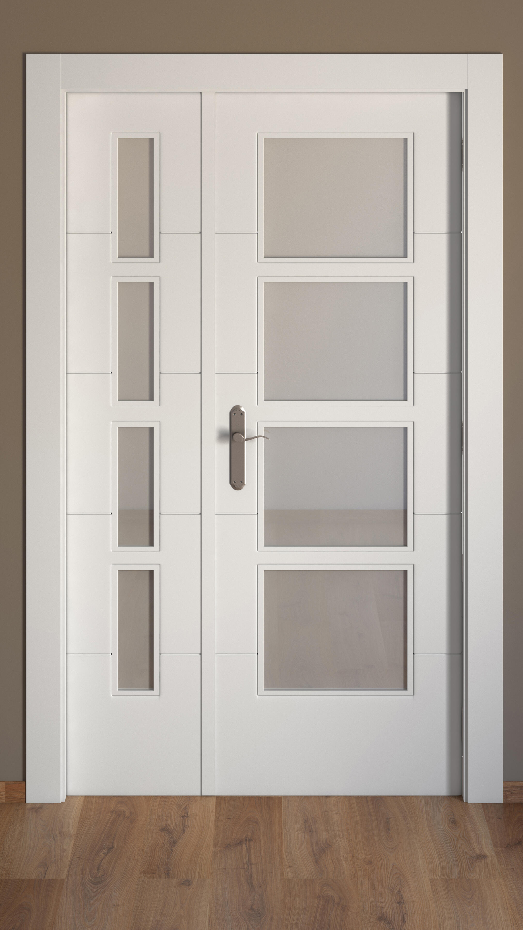 Puerta de interior abatible doble vidriera con fijo con cristal incluido maciza acabado lacado Line Lucerna Blanco apertura derecha cerco de 7x3 anchura 125 cm - 6