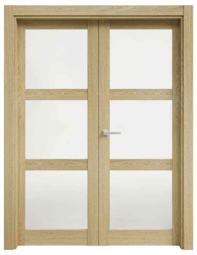 Puerta de interior abatible con fijo cristal maciza melamina Line Plus Moscú roble apertura derecha cerco de 9x3 anchura 125cm