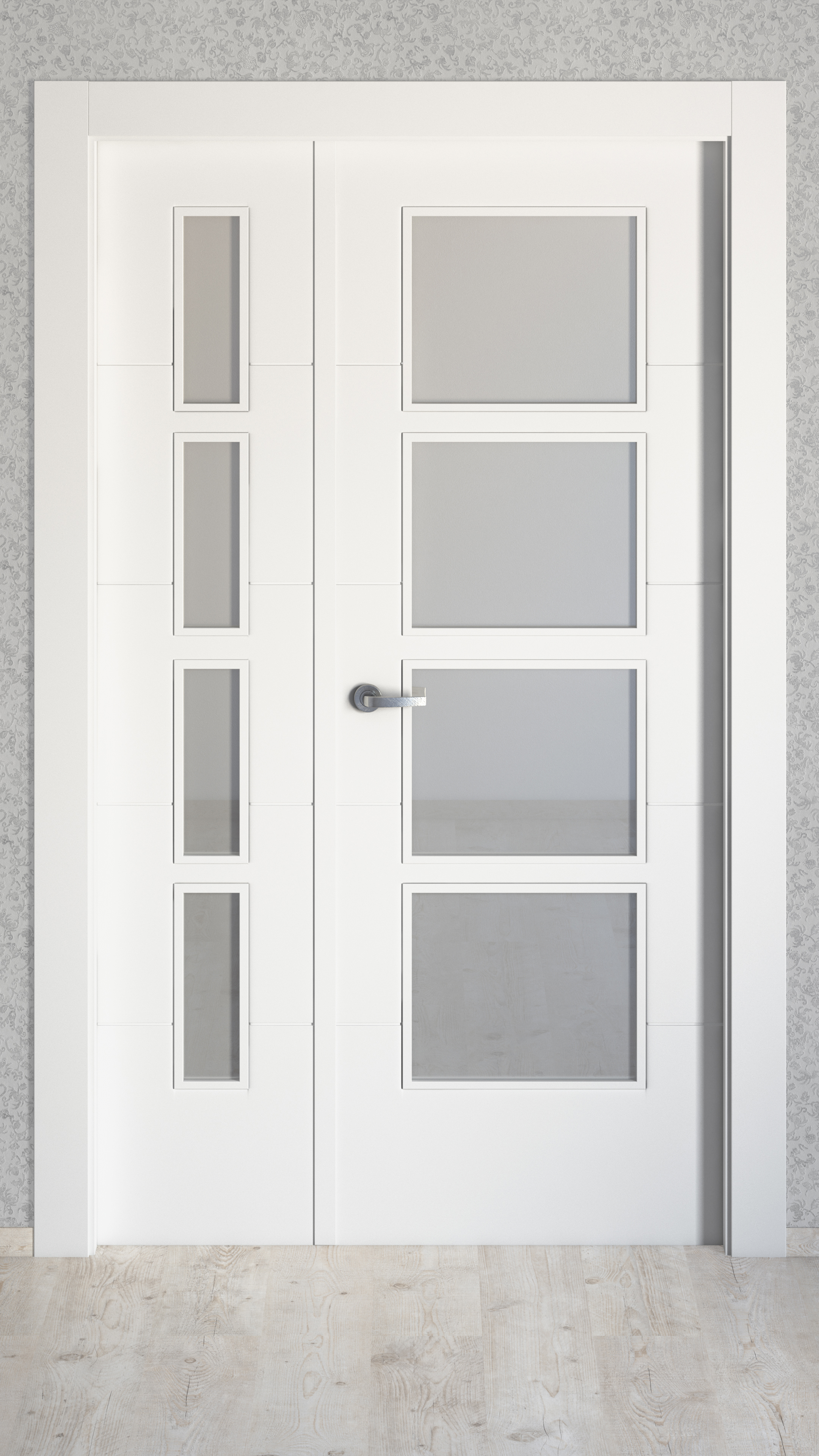 Puerta de interior abatible doble vidriera con fijo con cristal incluido maciza acabado lacado Line Plus Lucerna Blanco apertura izquierda cerco de 7x3 anchura 125 cm - 5