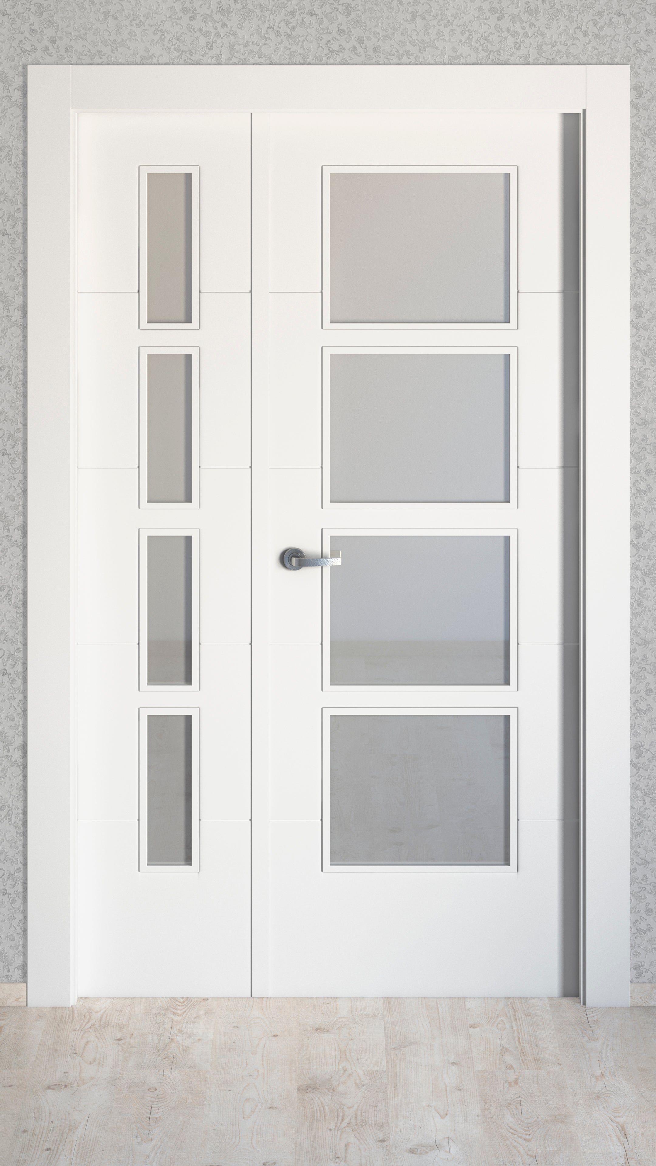 Puerta de interior abatible doble vidriera con fijo con cristal incluido maciza acabado lacado Line Plus Lucerna Blanco apertura izquierda cerco de 7x3 anchura 125 cm - 5