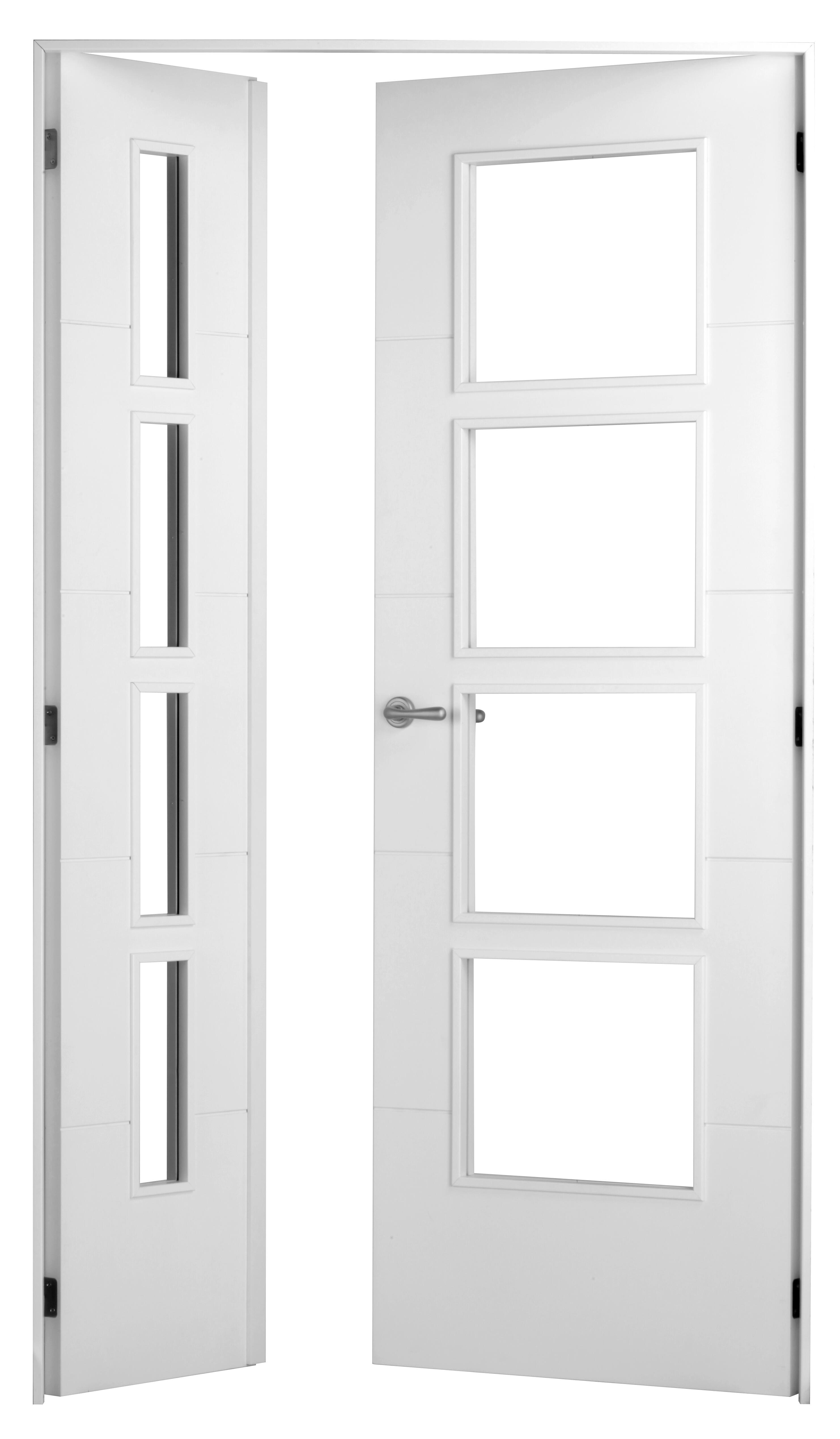 Puerta de interior abatible doble vidriera con fijo con cristal incluido maciza acabado lacado Line Lucerna Blanco apertura derecha cerco de 7x3 anchura 125 cm - 4