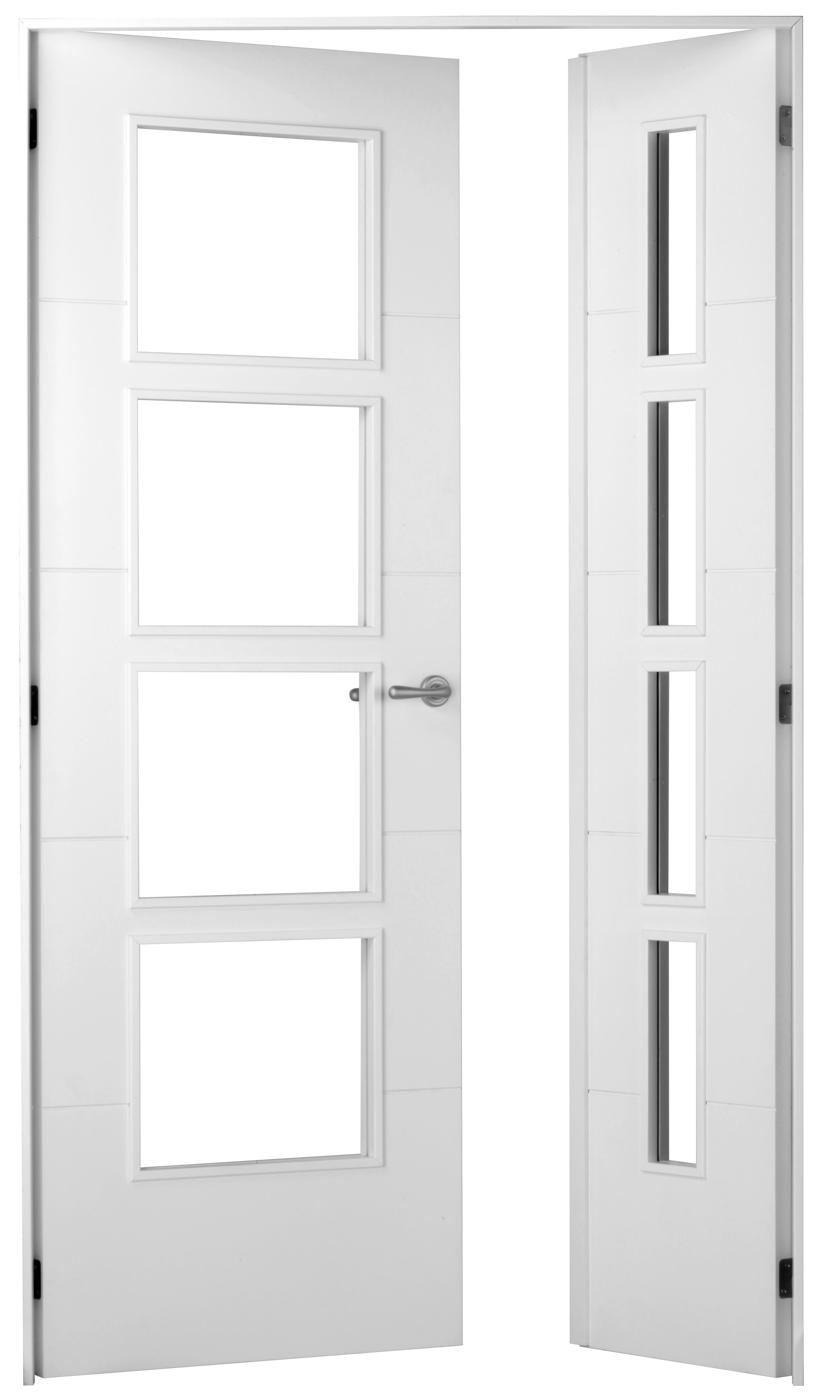 Puerta de interior abatible doble vidriera con fijo con cristal incluido maciza acabado lacado Line Plus Lucerna Blanco apertura izquierda cerco de 7x3 anchura 125 cm - 4