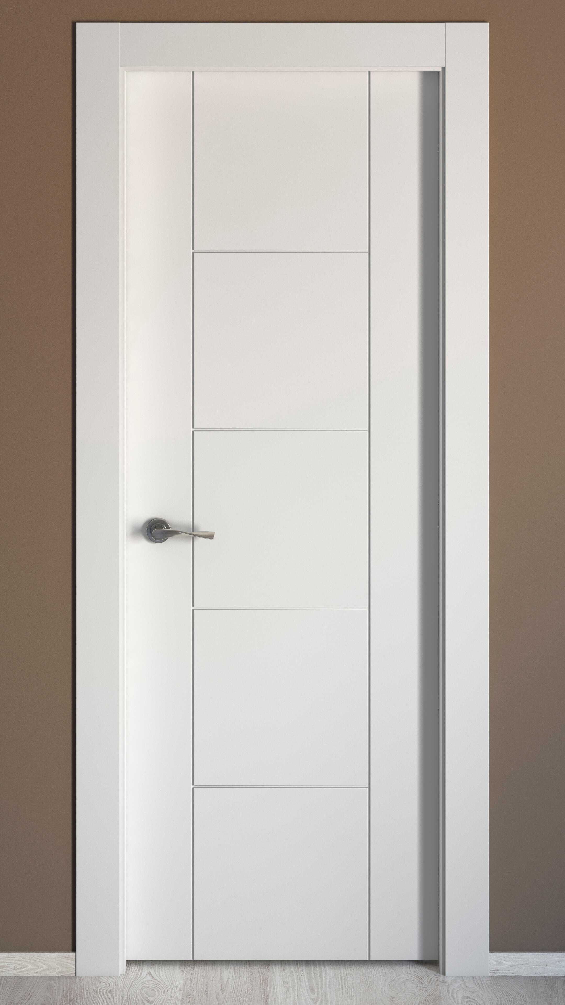 Puerta de interior abatible ciega maciza lacada Line Noruega blanco apertura derecha cerco de 11x3 anchura 62.5cm - 2