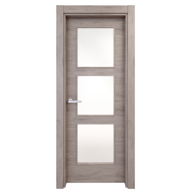 Puerta de interior abatible con cristal maciza melamina Line Oslo roble gris apertura derecha cerco de 11x3 anchura 72.5cm