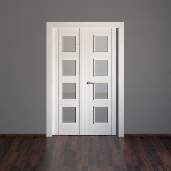 Puerta de interior abatible doble vidriera con cristal incluido maciza acabado lacado Line Plus Noruega Blanco apertura derecha cerco de 7x3 anchura 145 cm - 5