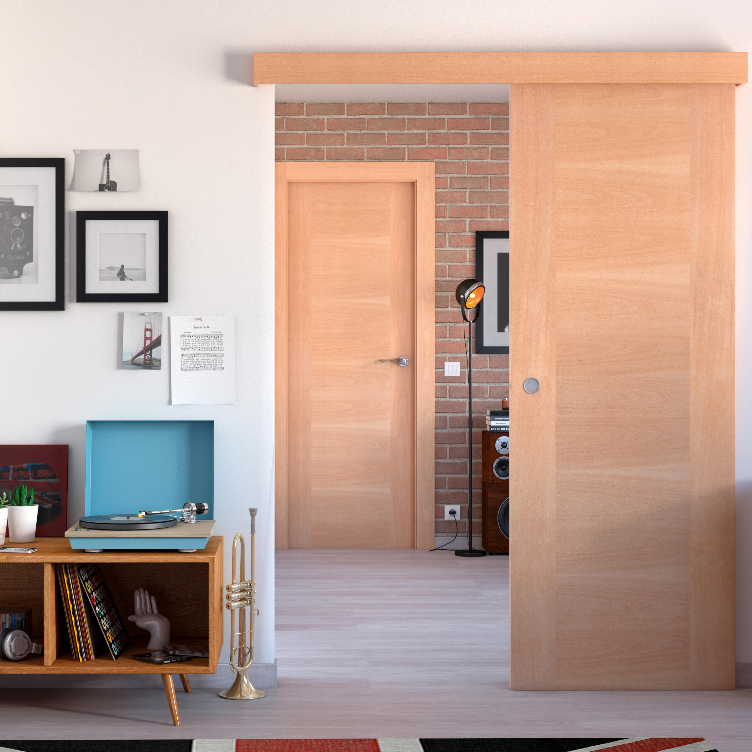 Puerta de interior abatible ciega maciza barnizada Line Plus Niza haya apertura izquierda cerco de 7x3 anchura 72.5cm - 6