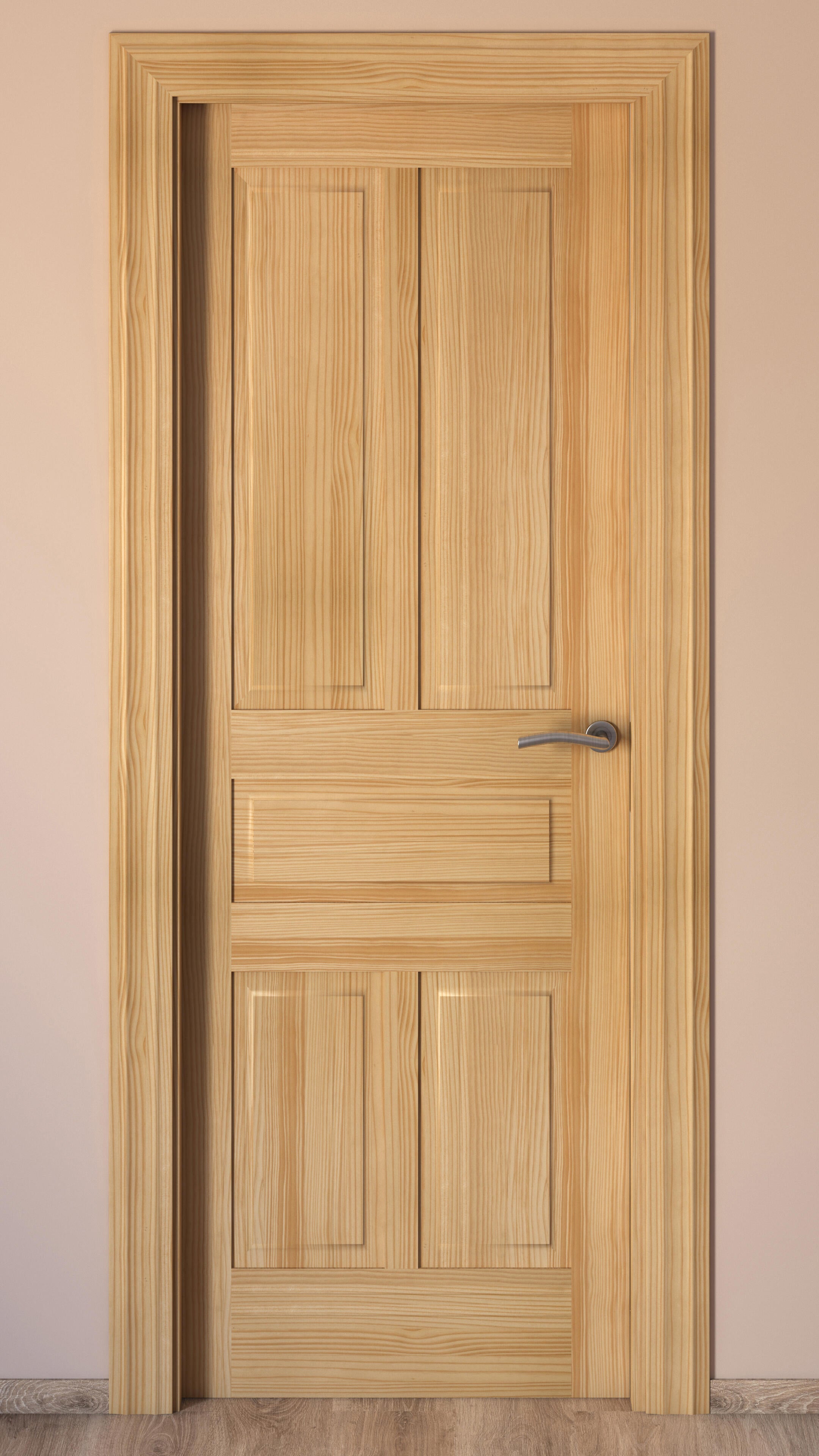 Puerta de interior abatible ciega maciza Line Málaga pino natural apertura izquierda cerco de 70 x 50 anchura 62.5cm - 3