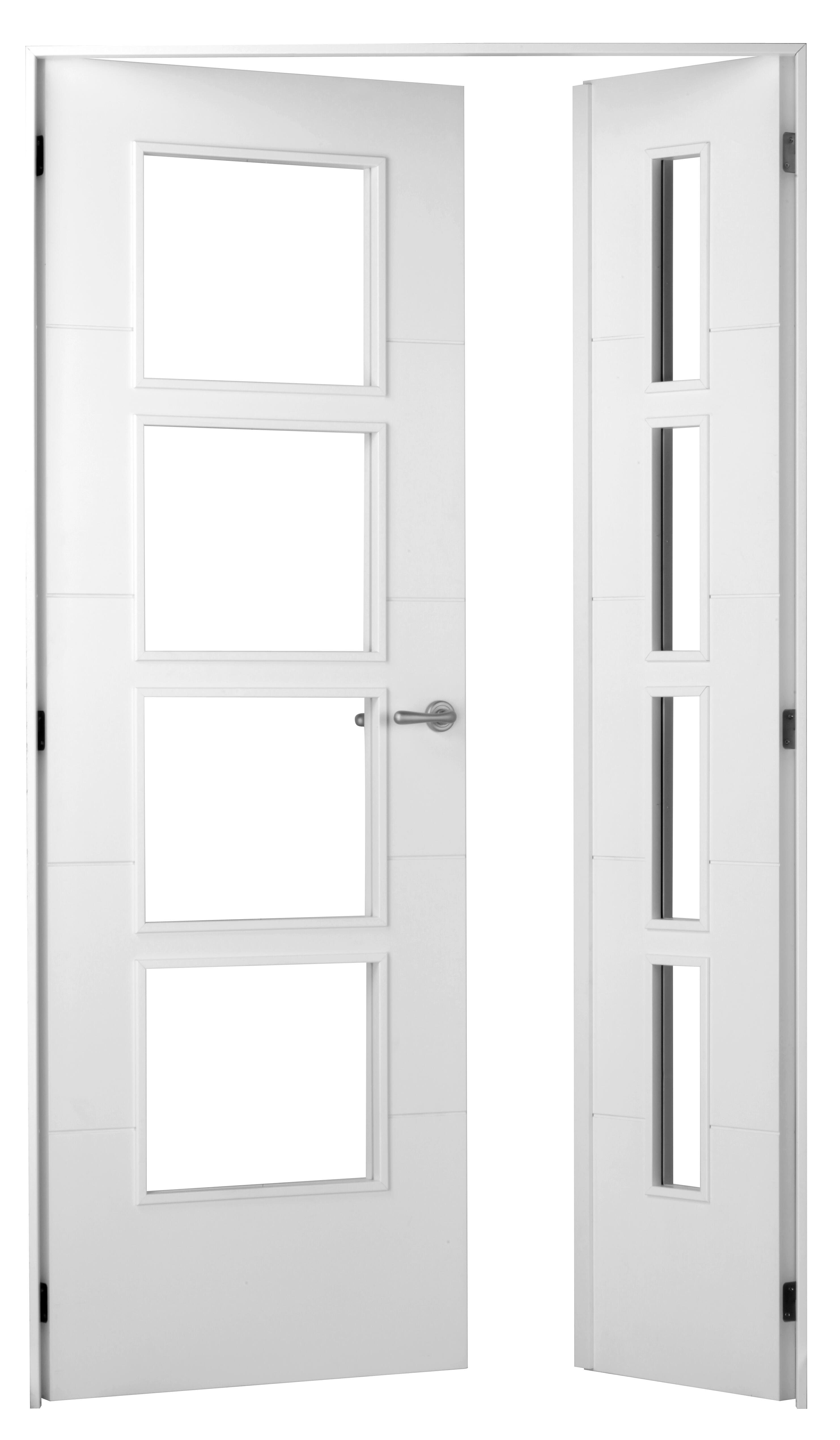Puerta de interior abatible doble vidriera con fijo con cristal incluido maciza acabado lacado Line Lucerna Blanco apertura izquierda cerco de 7x3 anchura 125 cm - 3