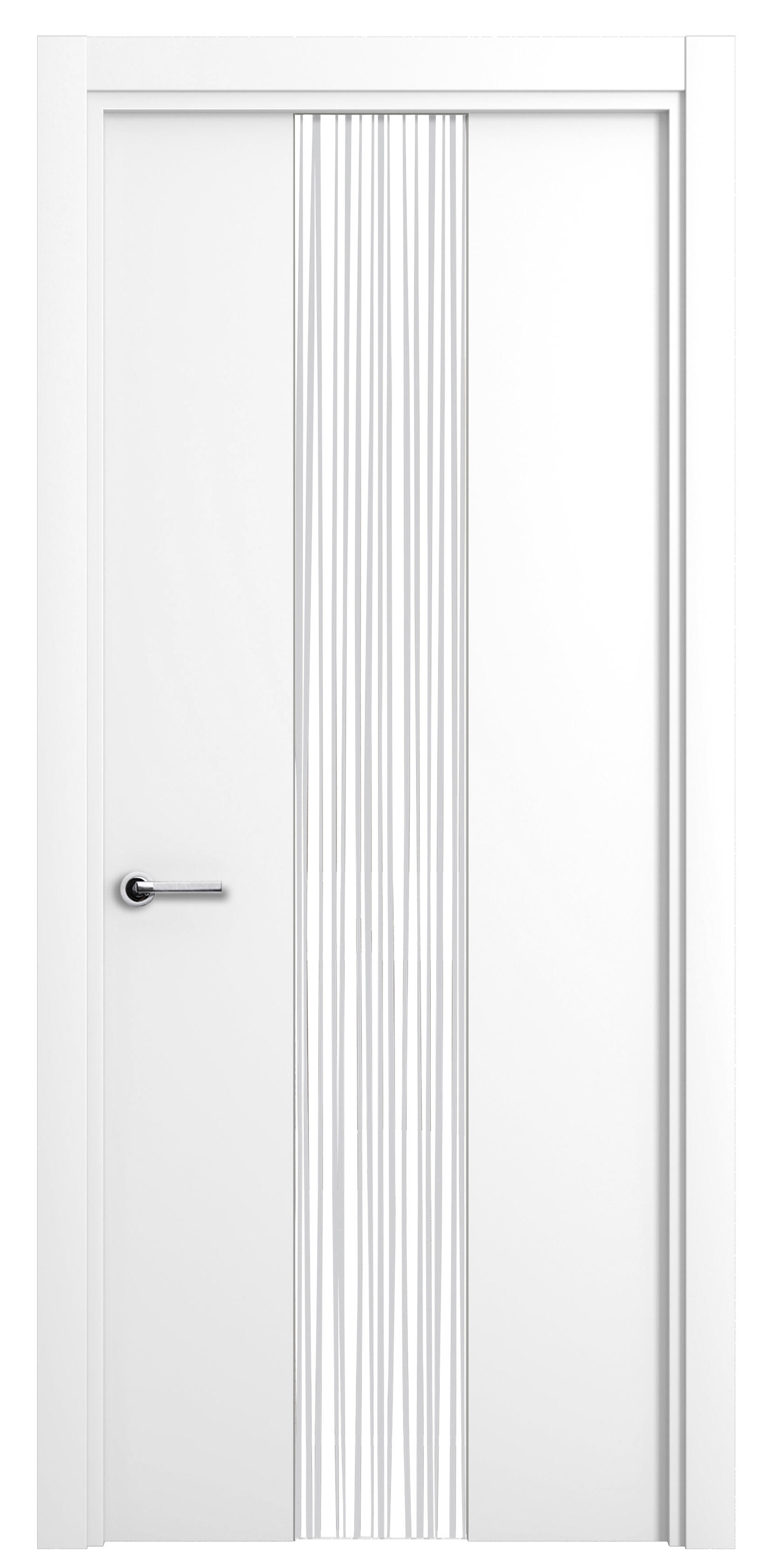 Puerta de interior abatible vidriera con cristal incluido estructura maciza acabado lacado serie premium quevedo blanco apertura derecha cerco de 70 x 30 anchura 82.5 cm