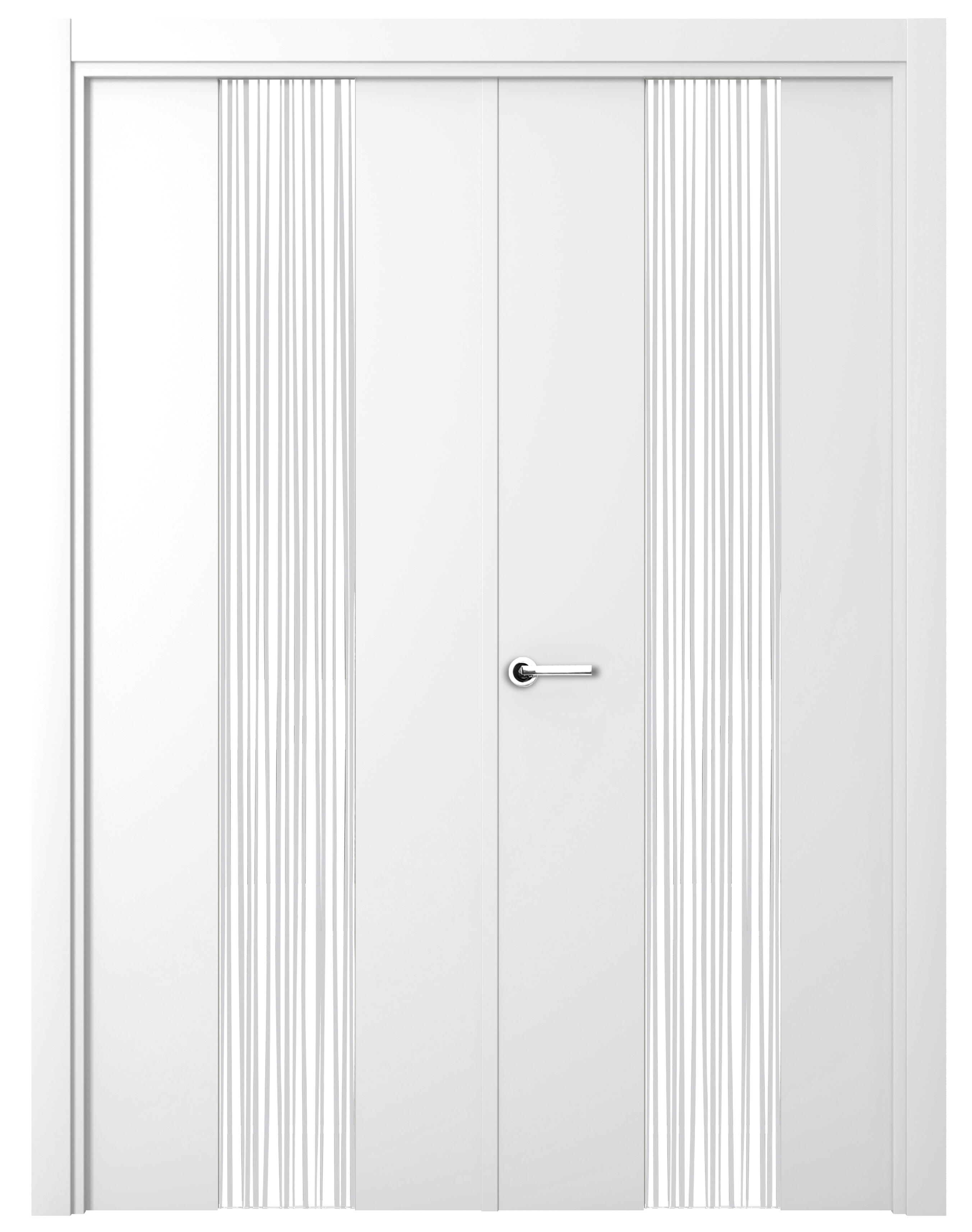 Puerta de interior abatible doble vidriera con cristal incluido estructura maciza acabado lacado serie premium quevedo blanco apertura derecha cerco de 70 x 30 anchura 165 cm