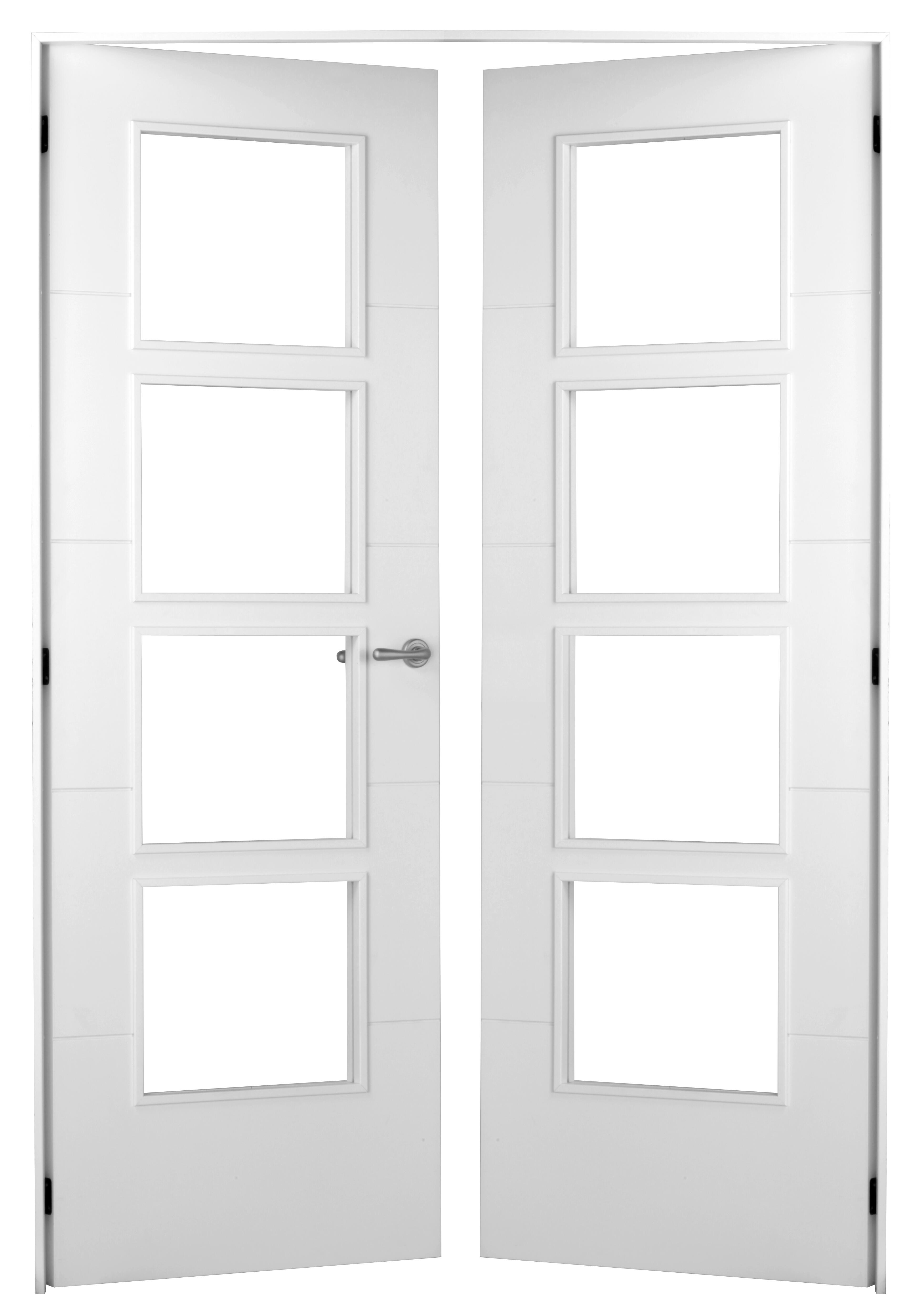 Puerta de interior abatible doble con cristal maciza lacada Line Lucerna blanco apertura izquierda cerco de 9x3 anchura 145cm - 3