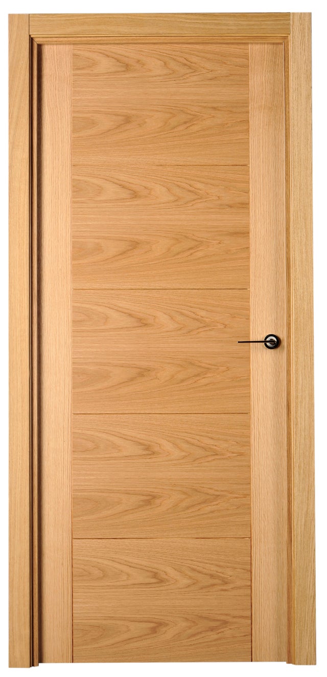 Puerta de interior abatible ciega maciza barnizada Line Plus Noruega roble apertura izquierda cerco de 7x2 anchura 72.5cm