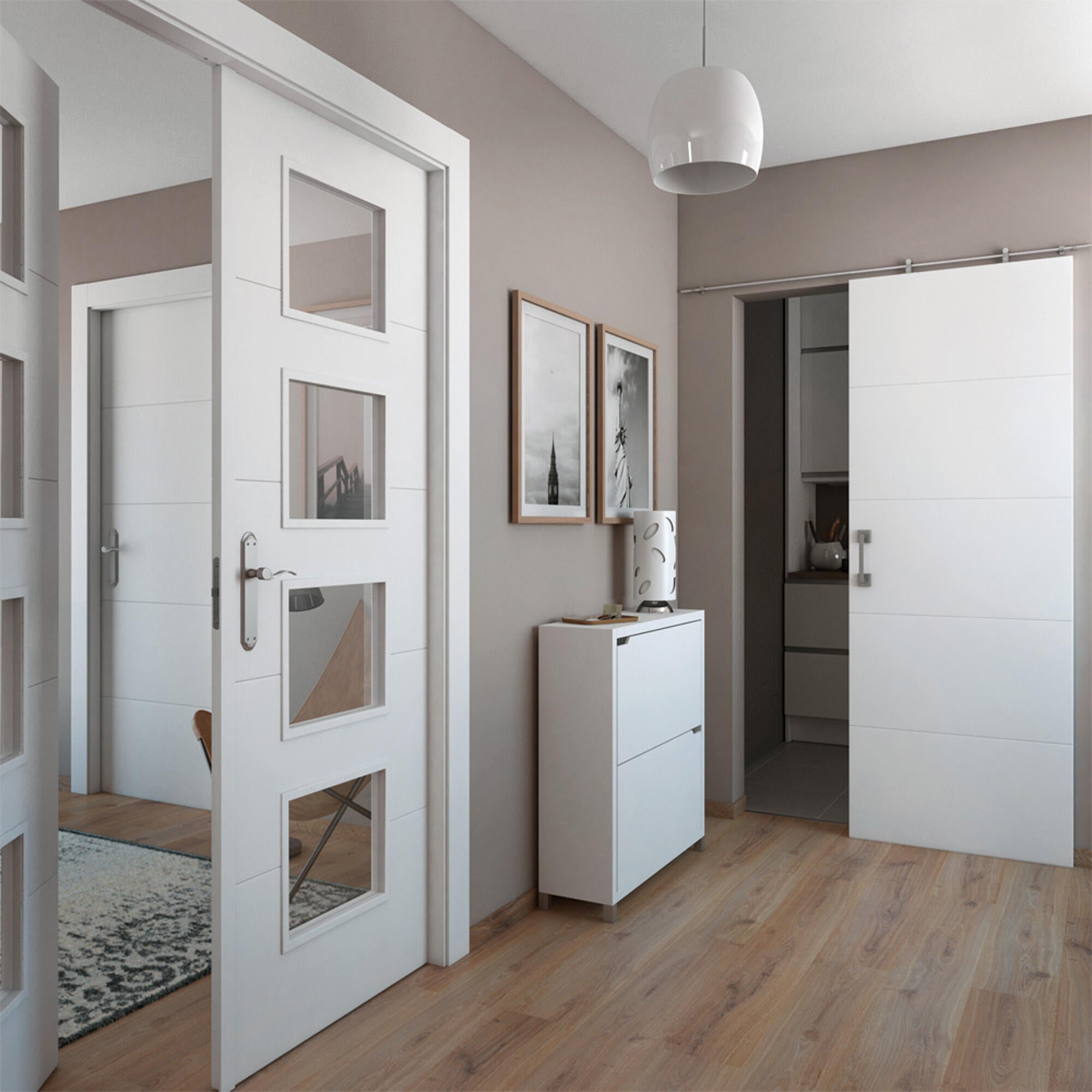 Puerta de interior abatible doble con cristal maciza lacada Line Lucerna blanco apertura izquierda cerco de 9x3 anchura 145cm - 4