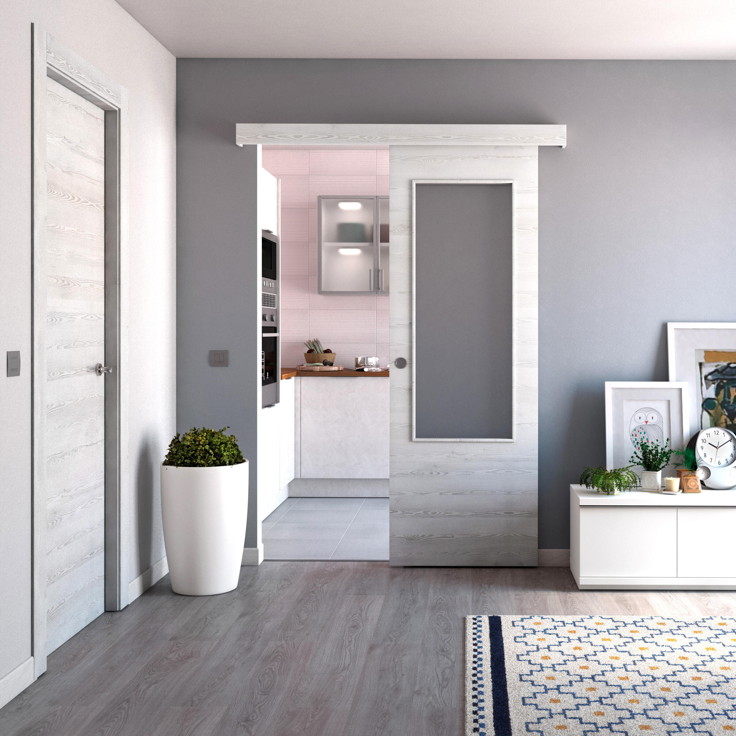 Puerta de interior abatible ciega maciza melamina Line Oslo blanco veteado apertura derecha cerco de 7x3 anchura 82.5cm - 5