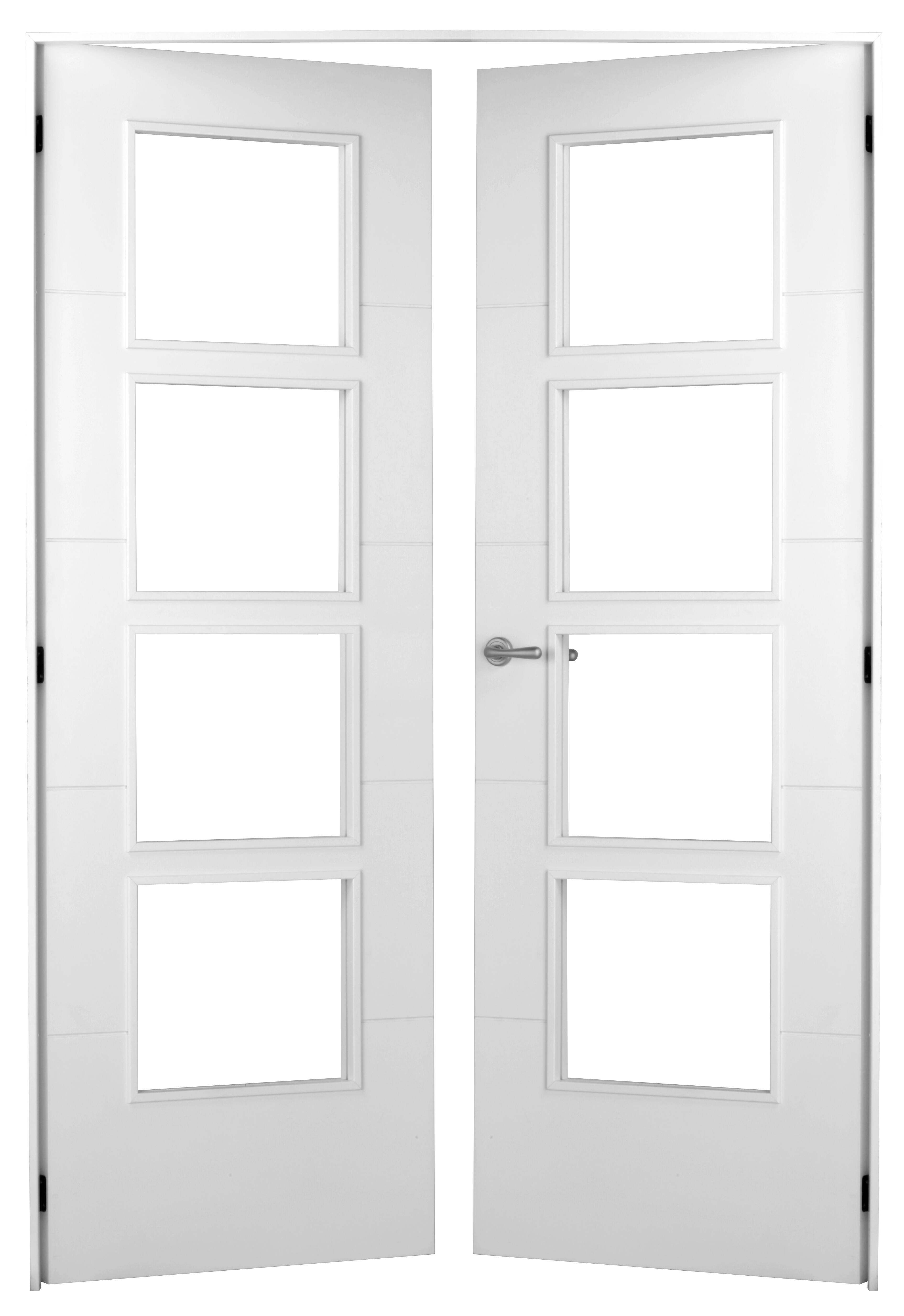 Puerta de interior abatible doble vidriera con cristal incluido maciza acabado lacado Line Lucerna Blanco apertura derecha cerco de 7x3 anchura 145 cm - 4