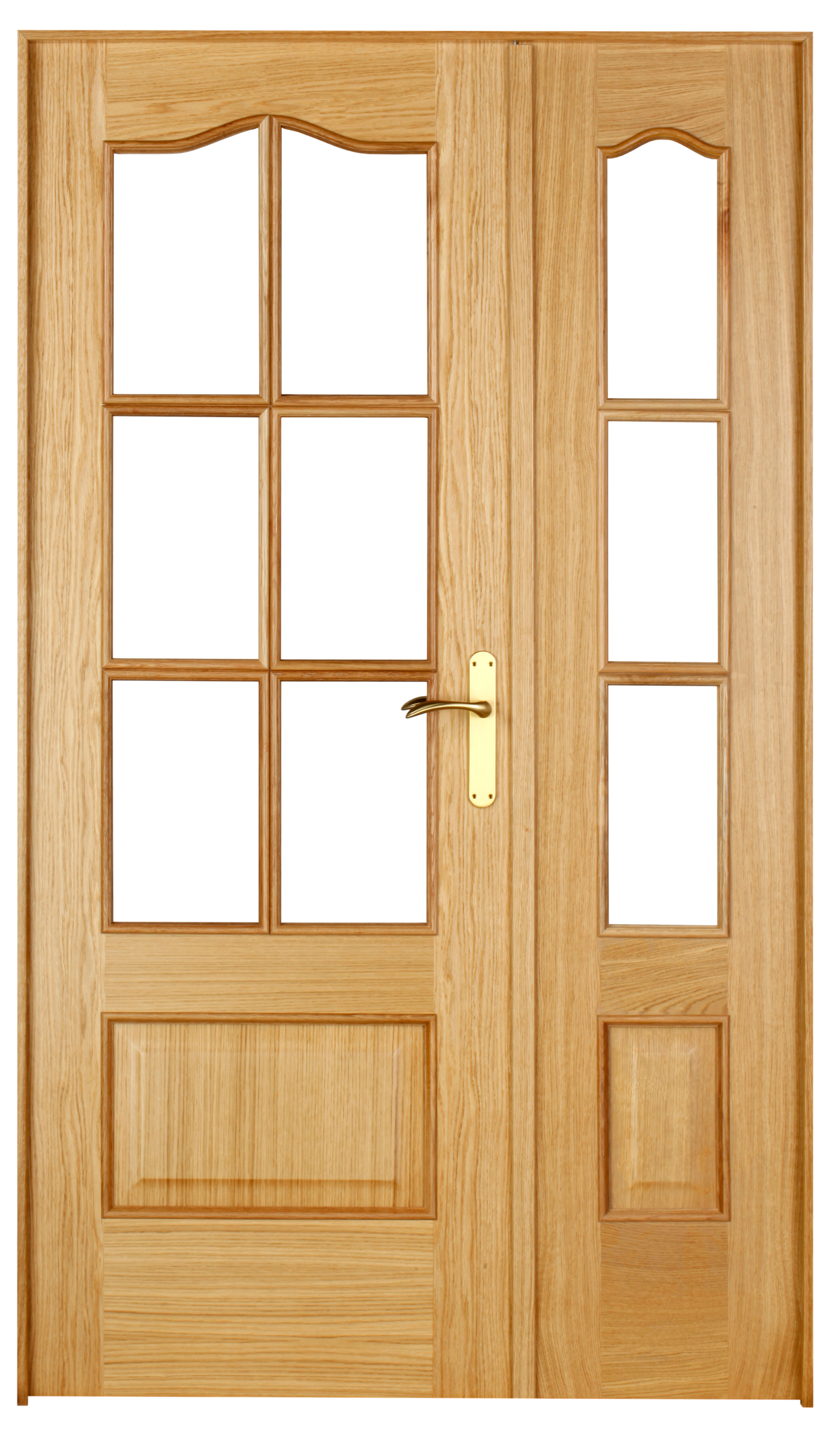 Puerta de interior abatible doble vidriera con fijo con cristal incluido estructura maciza acabado barnizado serie line plus roma roble apertura izquierda cerco de 70 x 30 anchura 125 cm