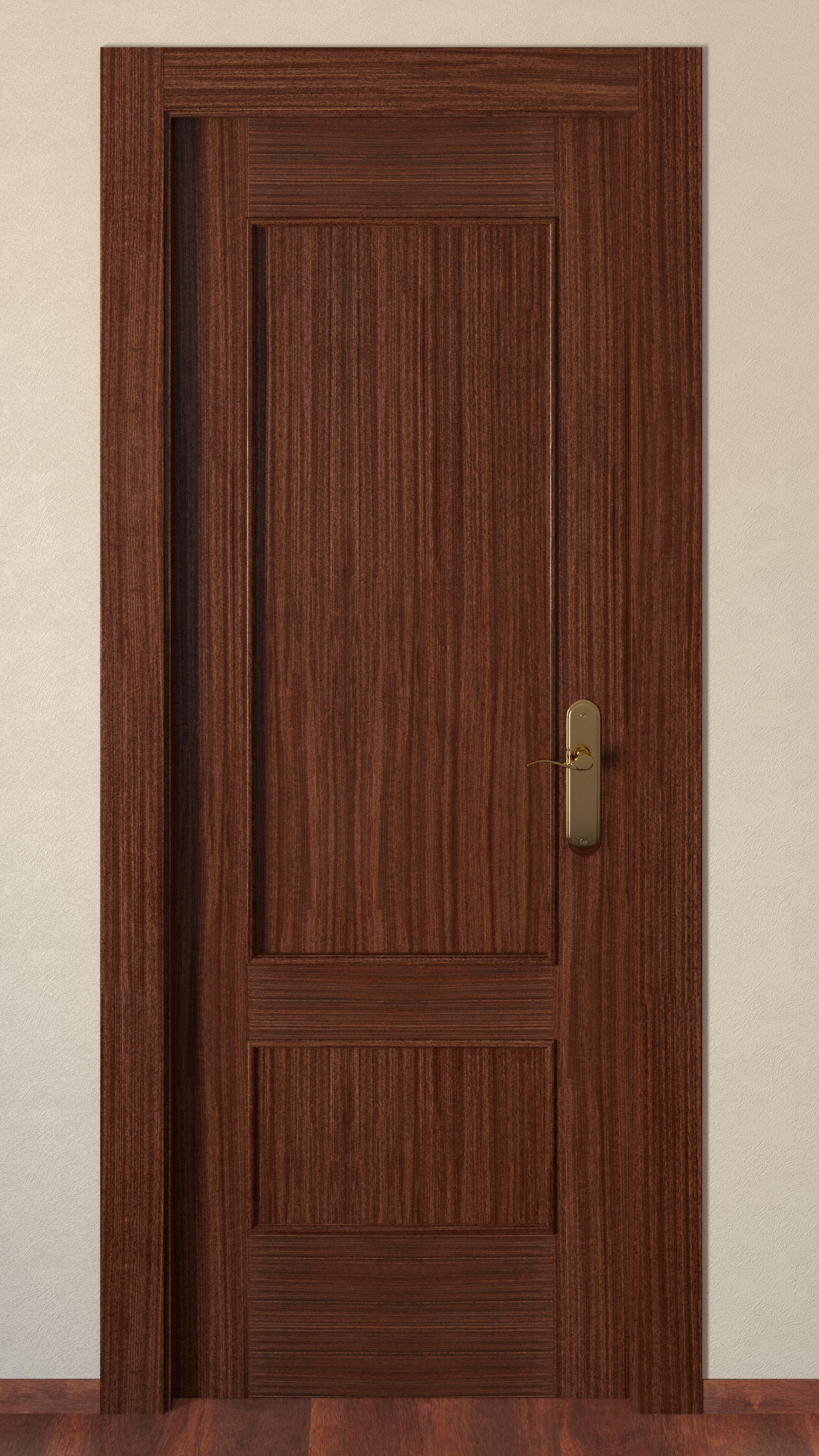 Puerta de interior abatible ciega maciza barnizada Line Plus Atenas sapelly apertura derecha cerco de 7x3 anchura 82.5cm - 7