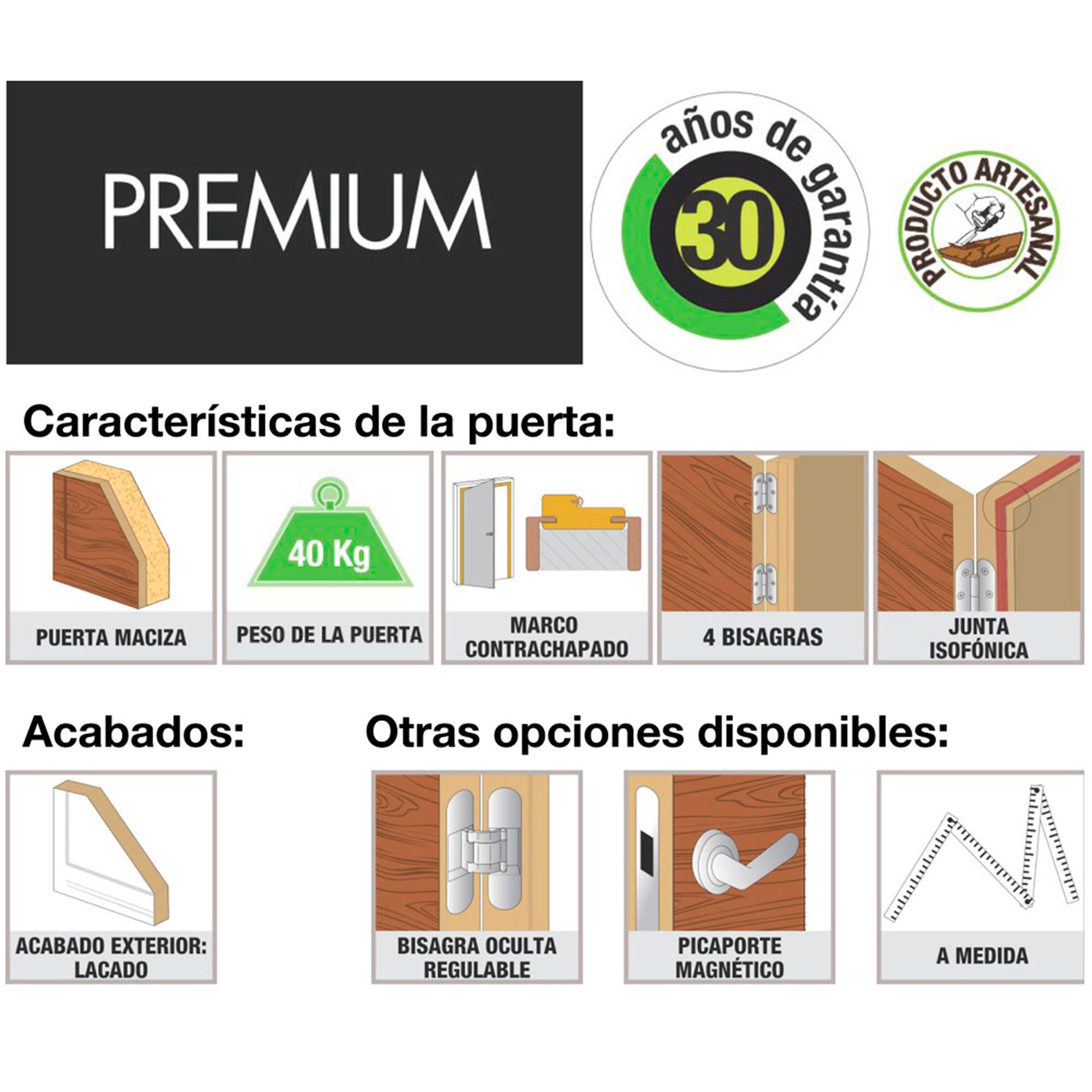 Puerta interior abatible bosco blanco premium apertura izda cristal 6x2 62.5cm