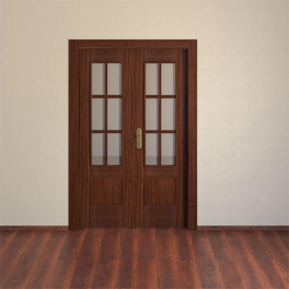Puerta de interior abatible doble con cristal maciza barnizada Line Plus Atenas sapelly apertura derecha cerco de 7x3 anchura 125cm - 7