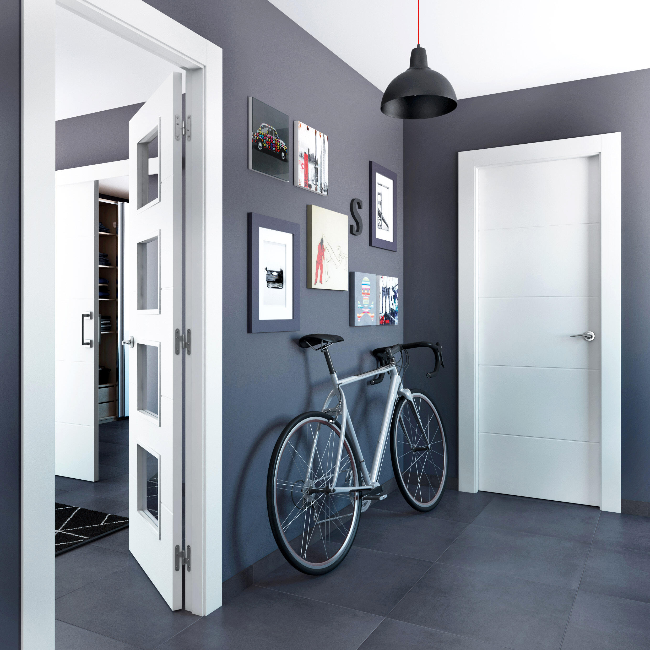 Puerta de interior abatible ciega hueca lacada Aero Holanda blanco apertura izquierda cerco de 9x3 anchura 72.5cm - 4