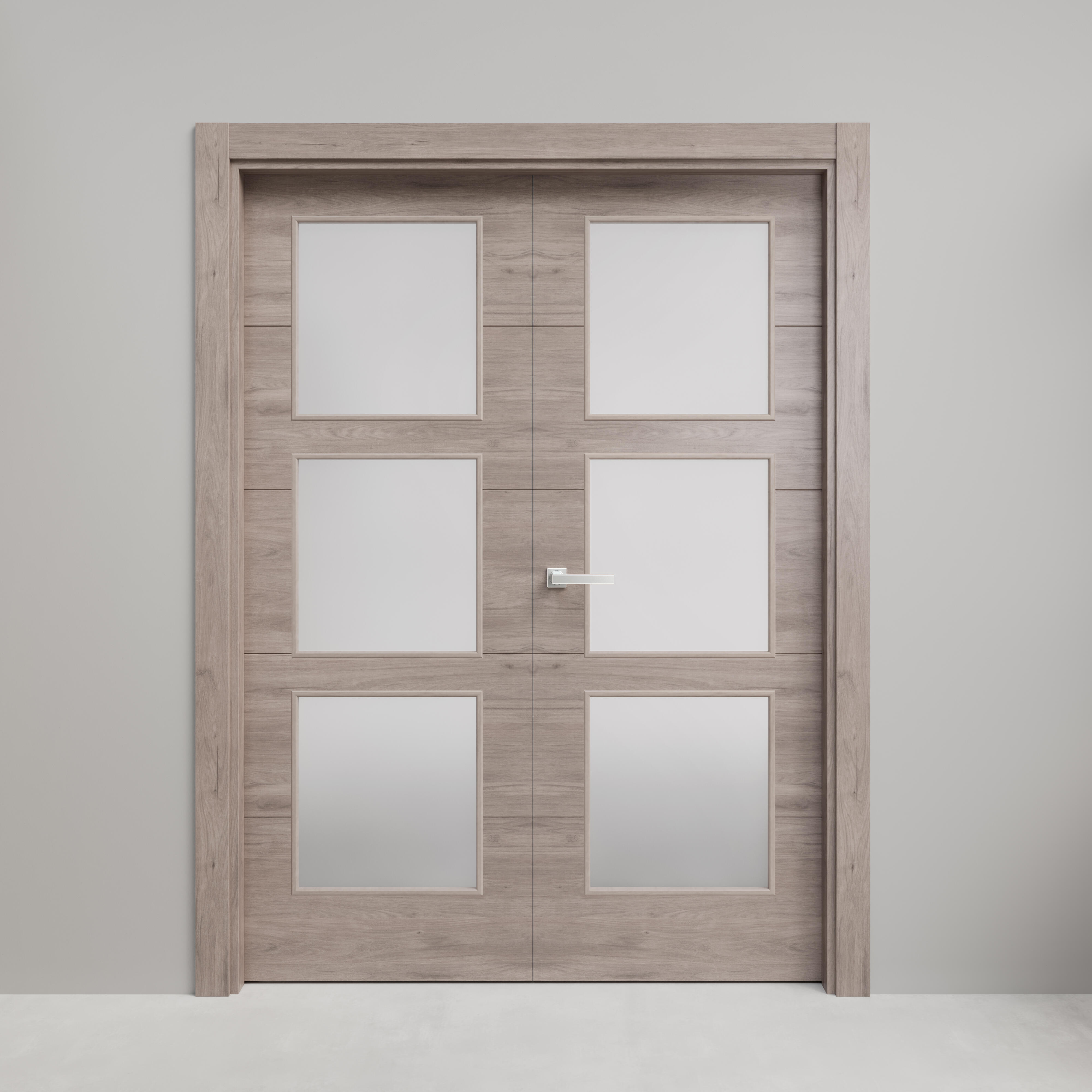 Puerta interior abatible berna roble gris line apertura derecha cristal 145cm