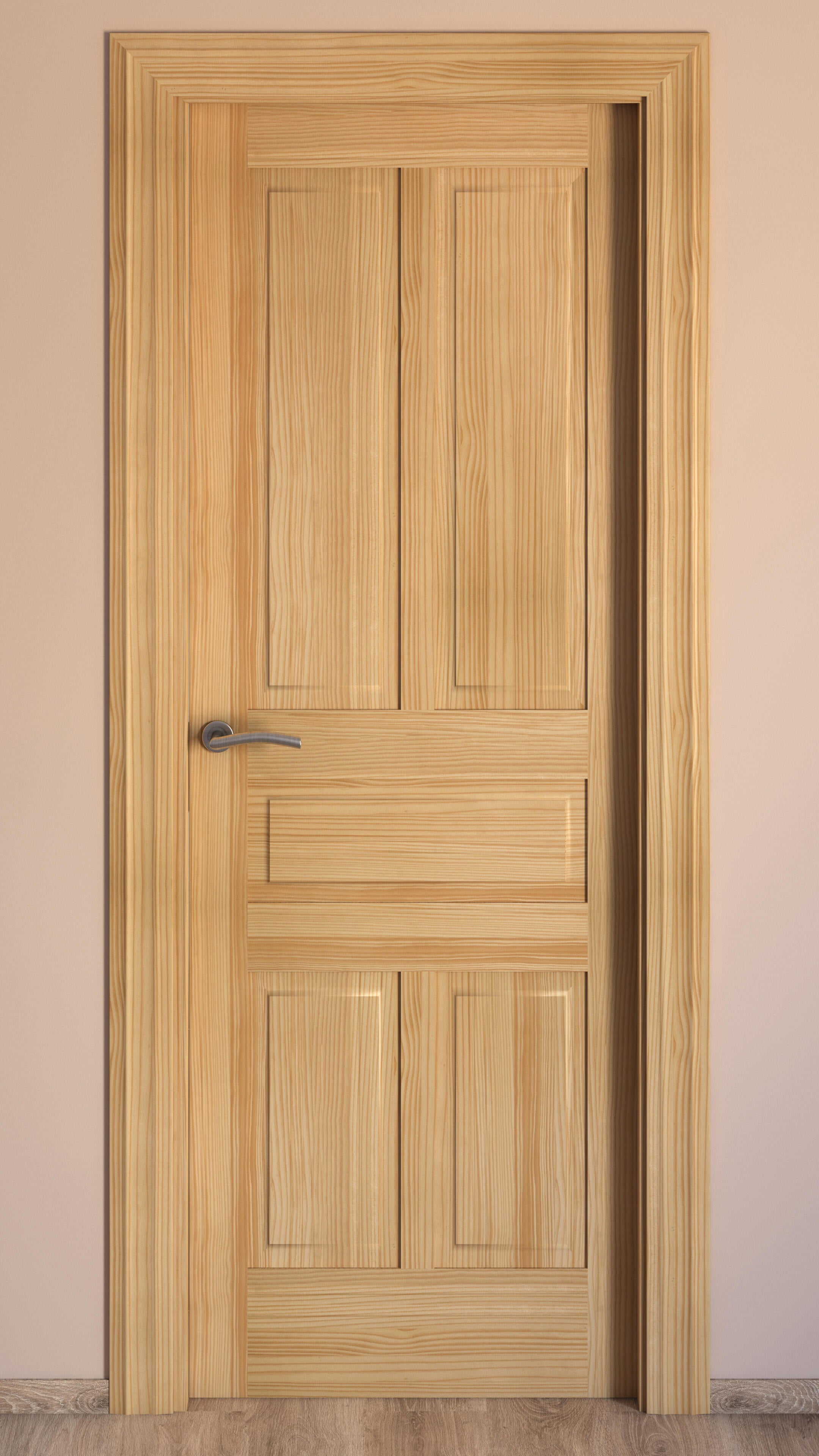 Puerta de interior abatible ciega maciza Line Málaga pino natural apertura derecha cerco de 70 x 50 anchura 62.5cm - 3