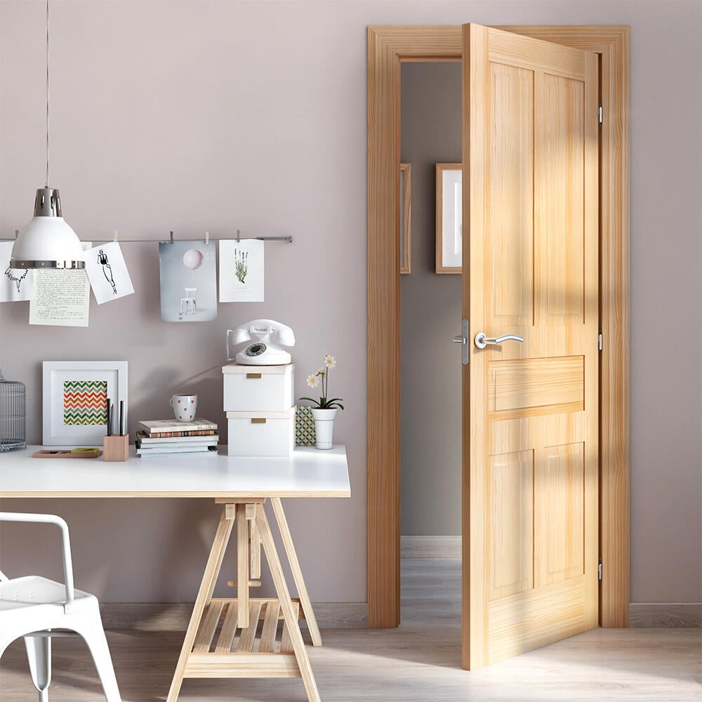 Puerta de interior abatible ciega maciza Line Málaga pino natural apertura derecha cerco de 70 x 50 anchura 62.5cm - 2