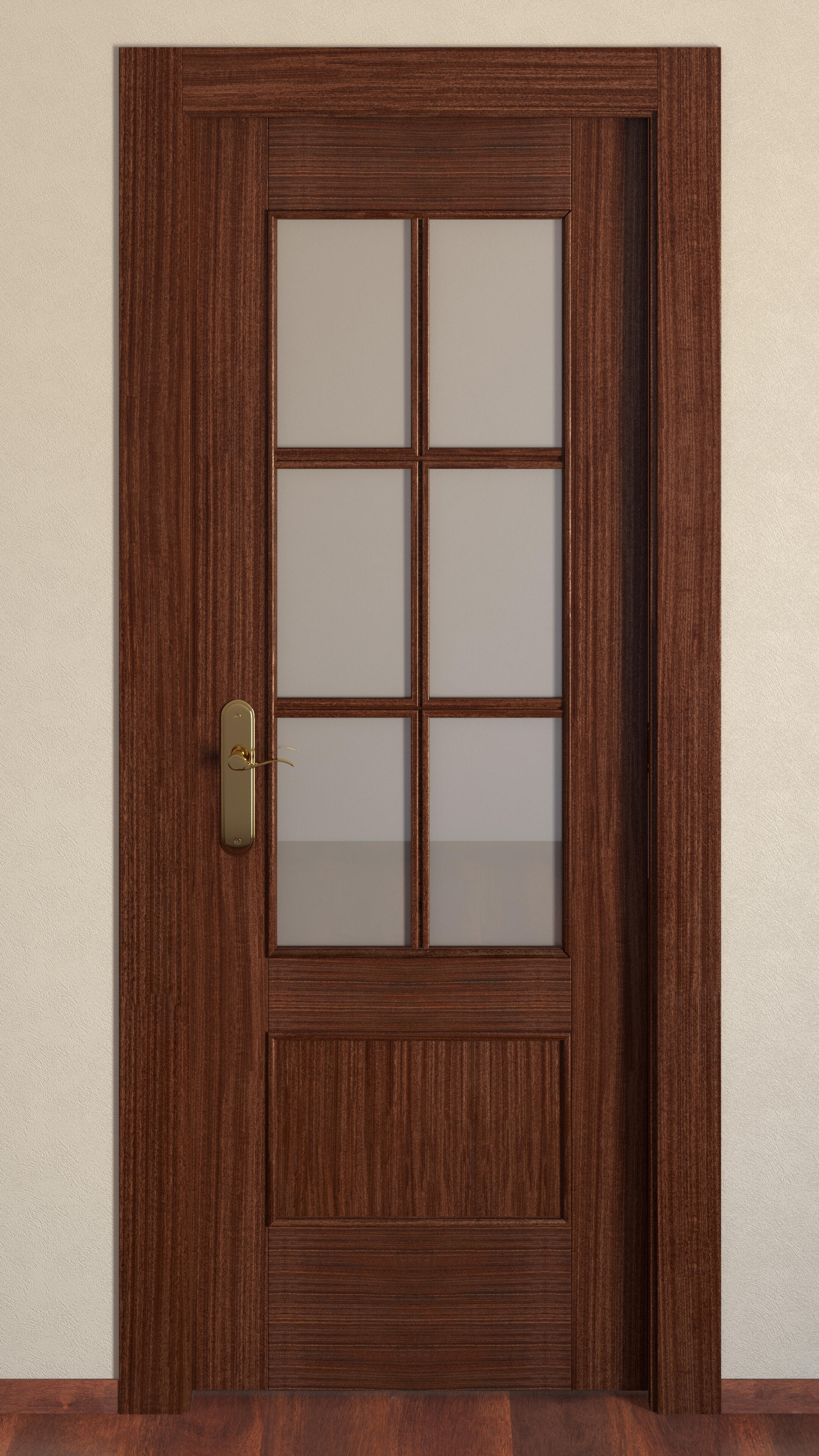 Puerta de interior abatible vidriera con cristal incluido maciza acabado barnizado Line Plus Atenas Sapelly apertura derecha cerco de 7x3 anchura 72.5 cm - 7