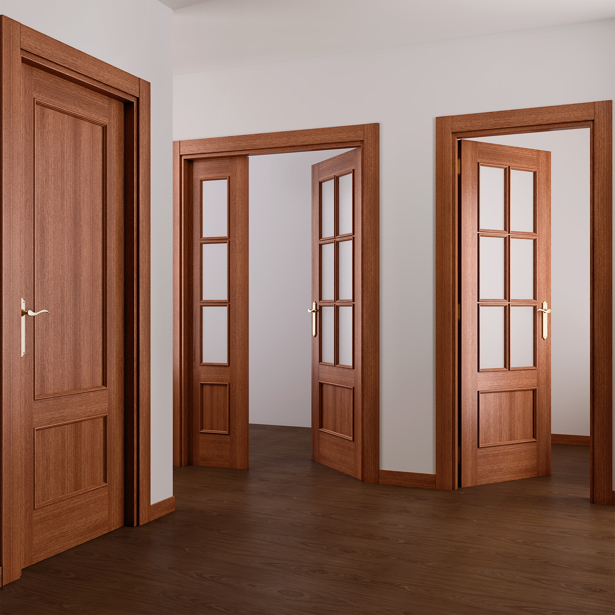 Puerta de interior abatible vidriera con cristal incluido maciza acabado barnizado Line Plus Atenas Sapelly apertura derecha cerco de 7x3 anchura 72.5 cm - 6