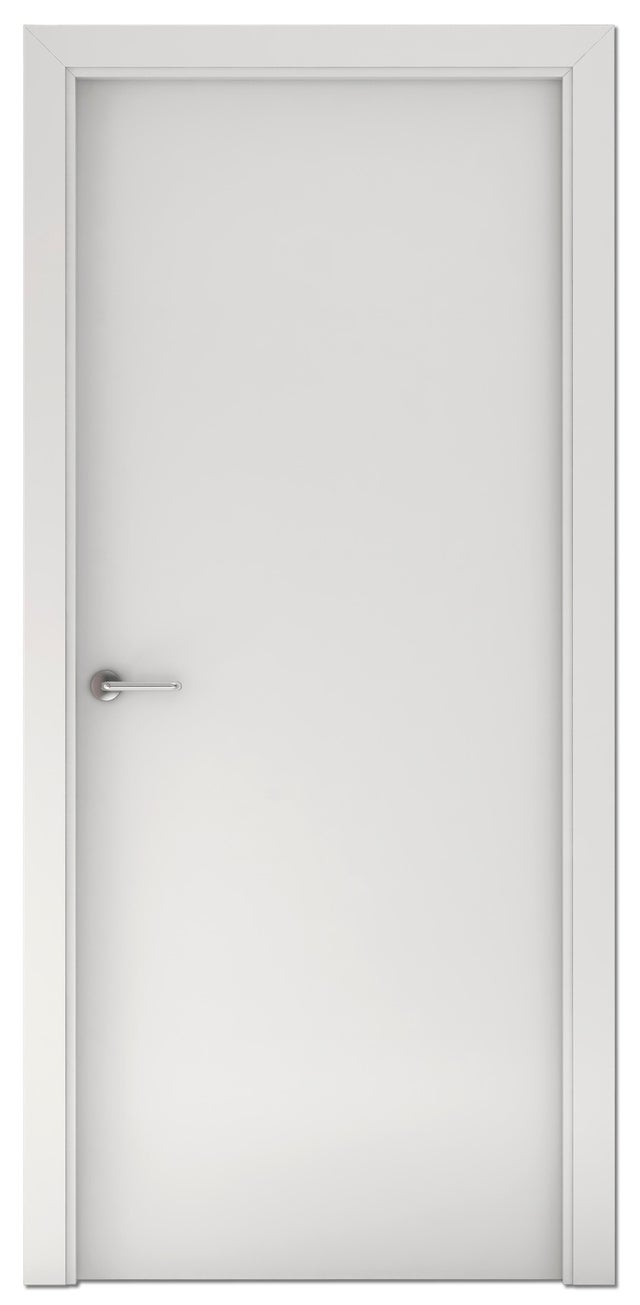 Puerta de interior abatible ciega maciza acabado lacado Pro Mad Blanco apertura derecha cerco de 7x2 anchura 82.5 cm