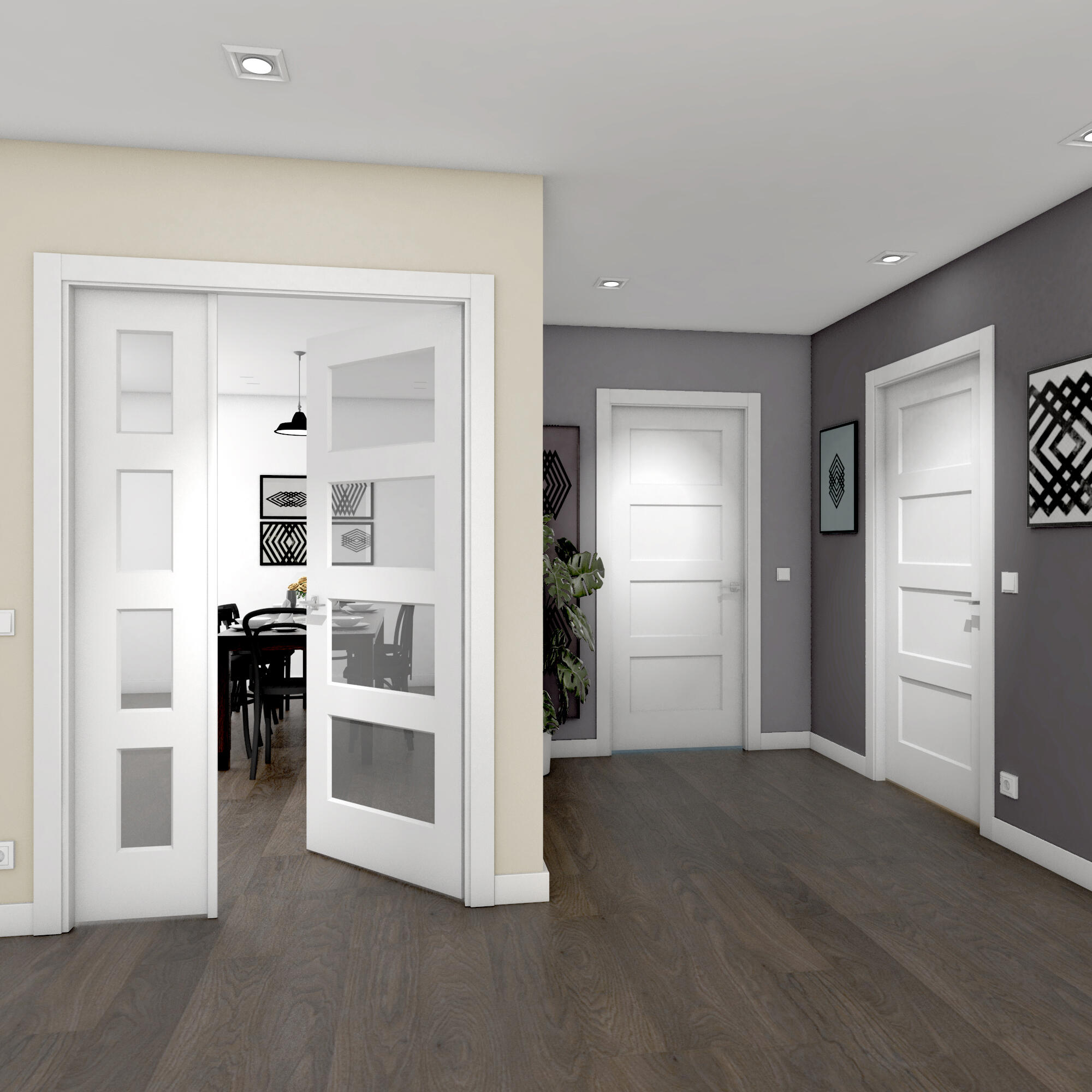 Puerta de interior abatible doble vidriera con fijo con cristal incluido  maciza acabado lacado  Premium Bosco Blanco apertura derecha cerco de 6x2 anchura 125 cm - 2