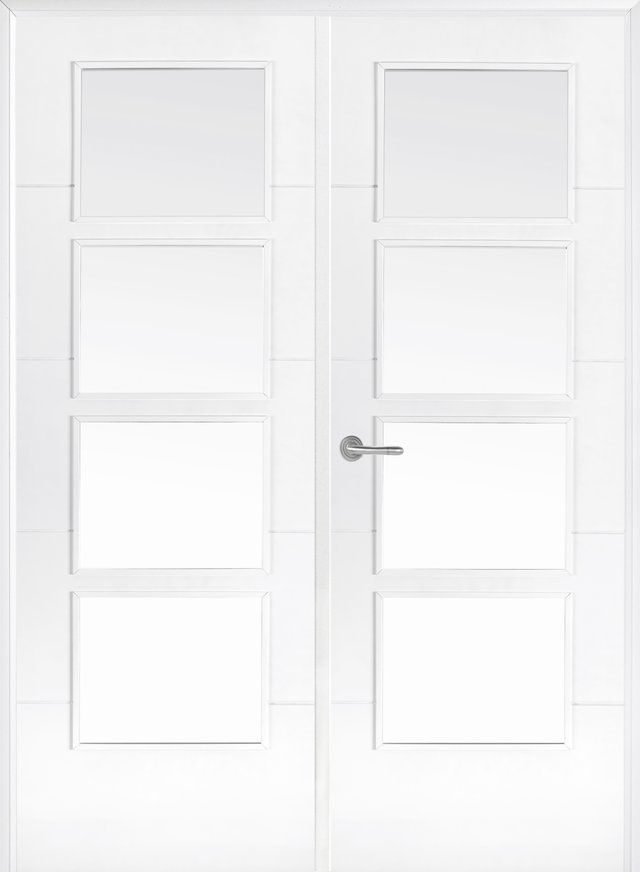 Puerta de interior abatible doble con cristal maciza lacada Line Plus Noruega blanco apertura derecha cerco de 9x2 anchura 145cm