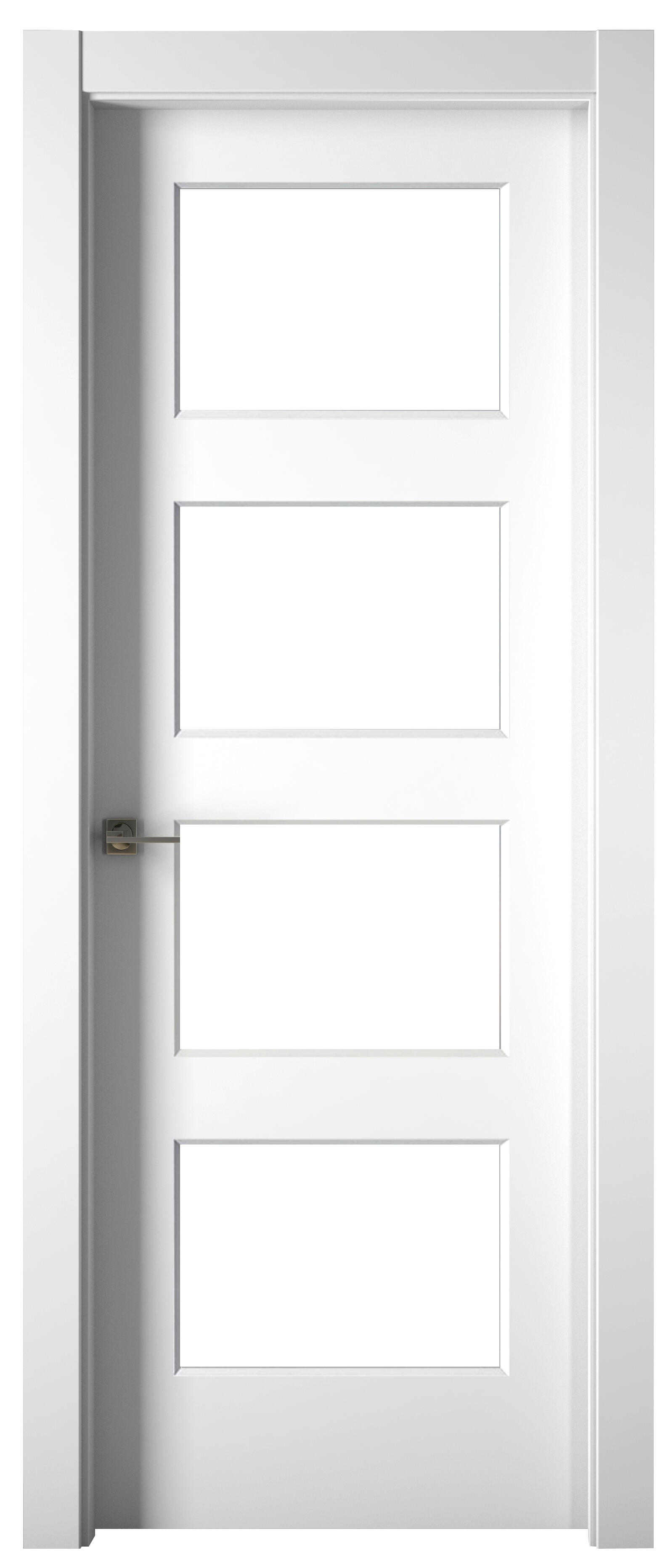 Puerta de interior abatible vidriera con cristal incluido estructura maciza acabado lacado serie premium bosco blanco apertura derecha cerco de 70 x 30 anchura 72.5 cm