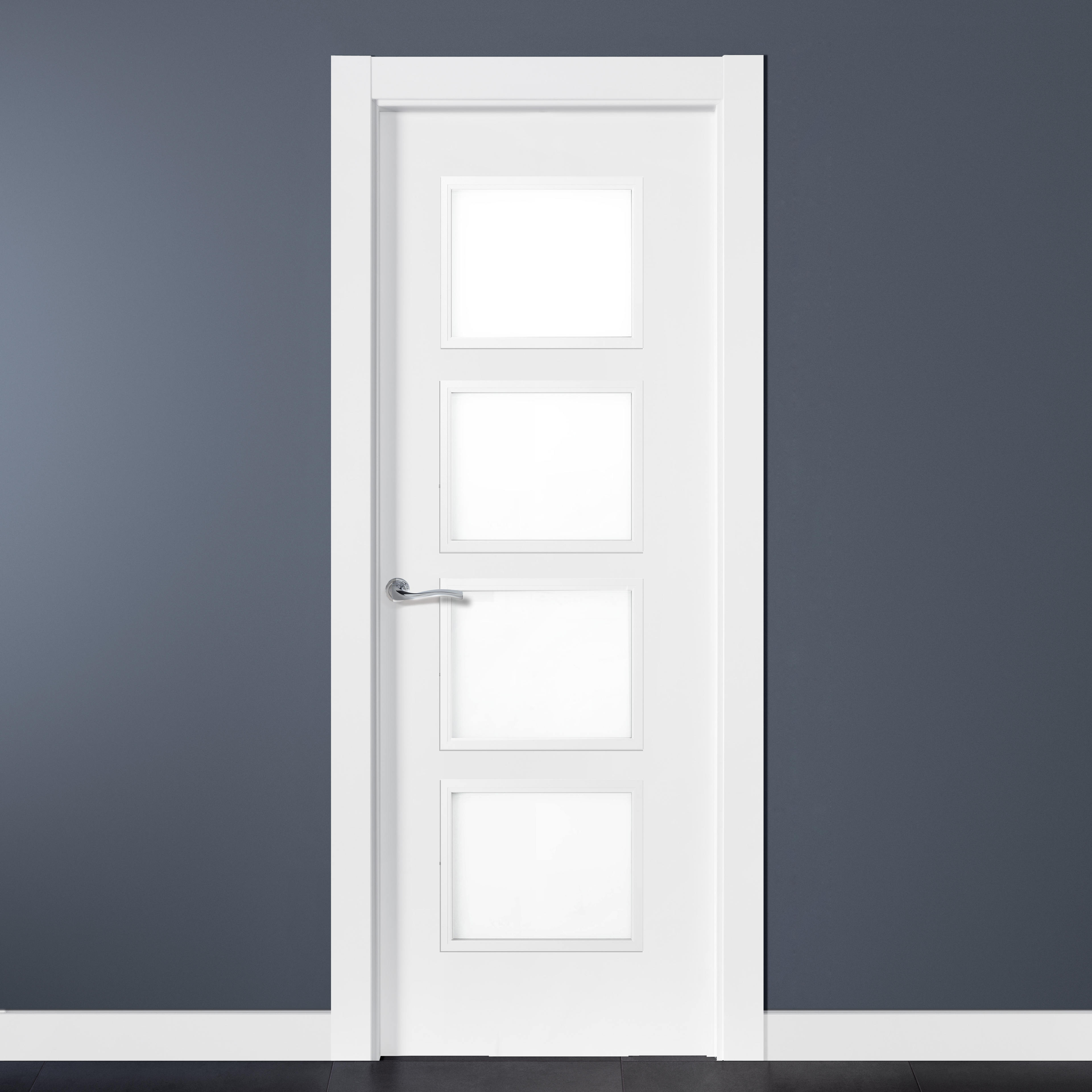 Puerta de interior abatible con cristal maciza lacada Premium Lucerna blanco apertura derecha cerco de 9x3 anchura 82.5cm - 3