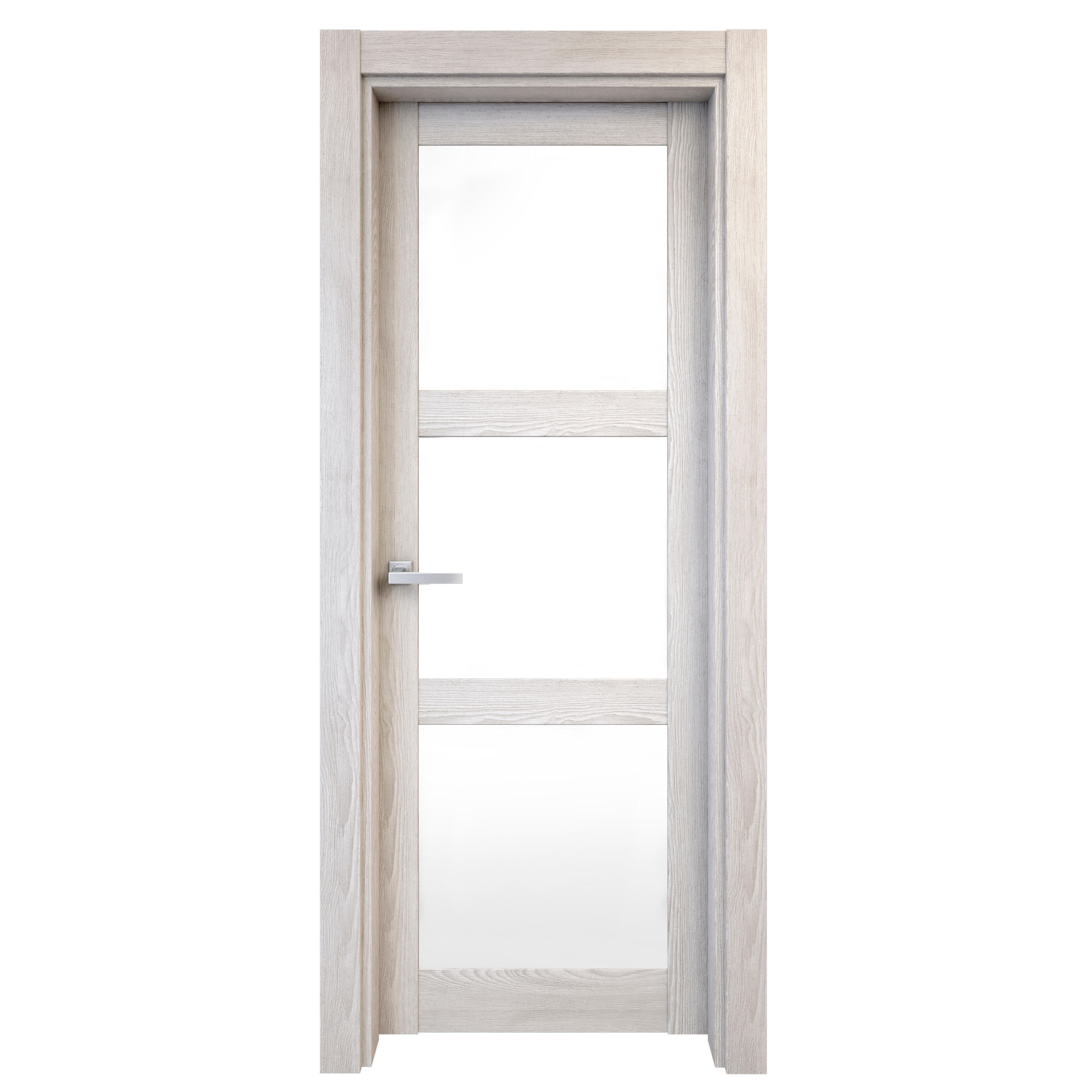 Puerta de interior abatible vidriera con cristal incluido estructura maciza acabado laminado serie line plus moscú blanco apertura derecha cerco de 70 x 30 anchura 82.5 cm