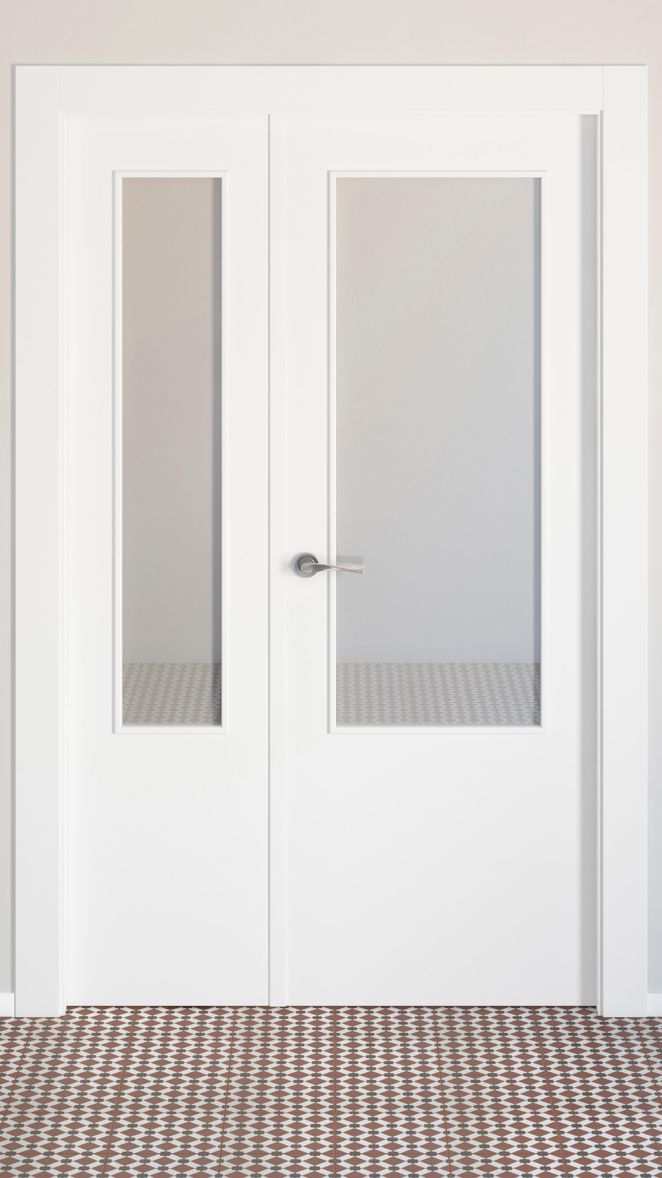 Puerta de interior abatible doble vidriera con fijo con cristal incluido hueca acabado lacado Aero Lyon Blanco apertura derecha cerco de 7x3 anchura 125 cm - 7