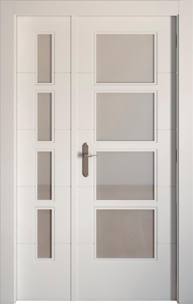 Puerta de interior abatible con fijo cristal maciza lacada Line Lucerna blanco apertura derecha cerco de 7x3 anchura 125cm