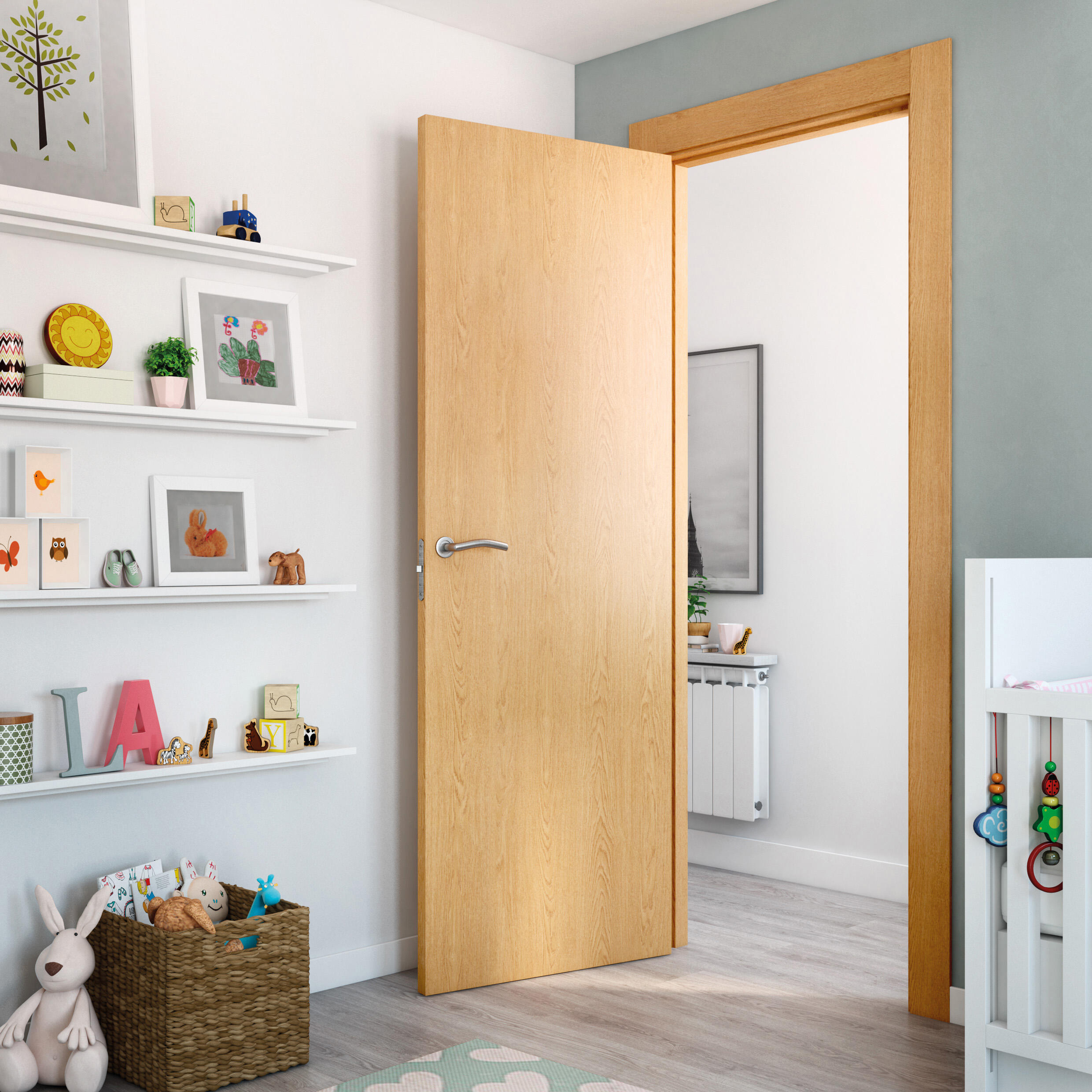 Puerta de interior abatible ciega hueca impresa Basic Mallorca roble apertura izquierda cerco de 7x2 anchura 62.5cm - 3