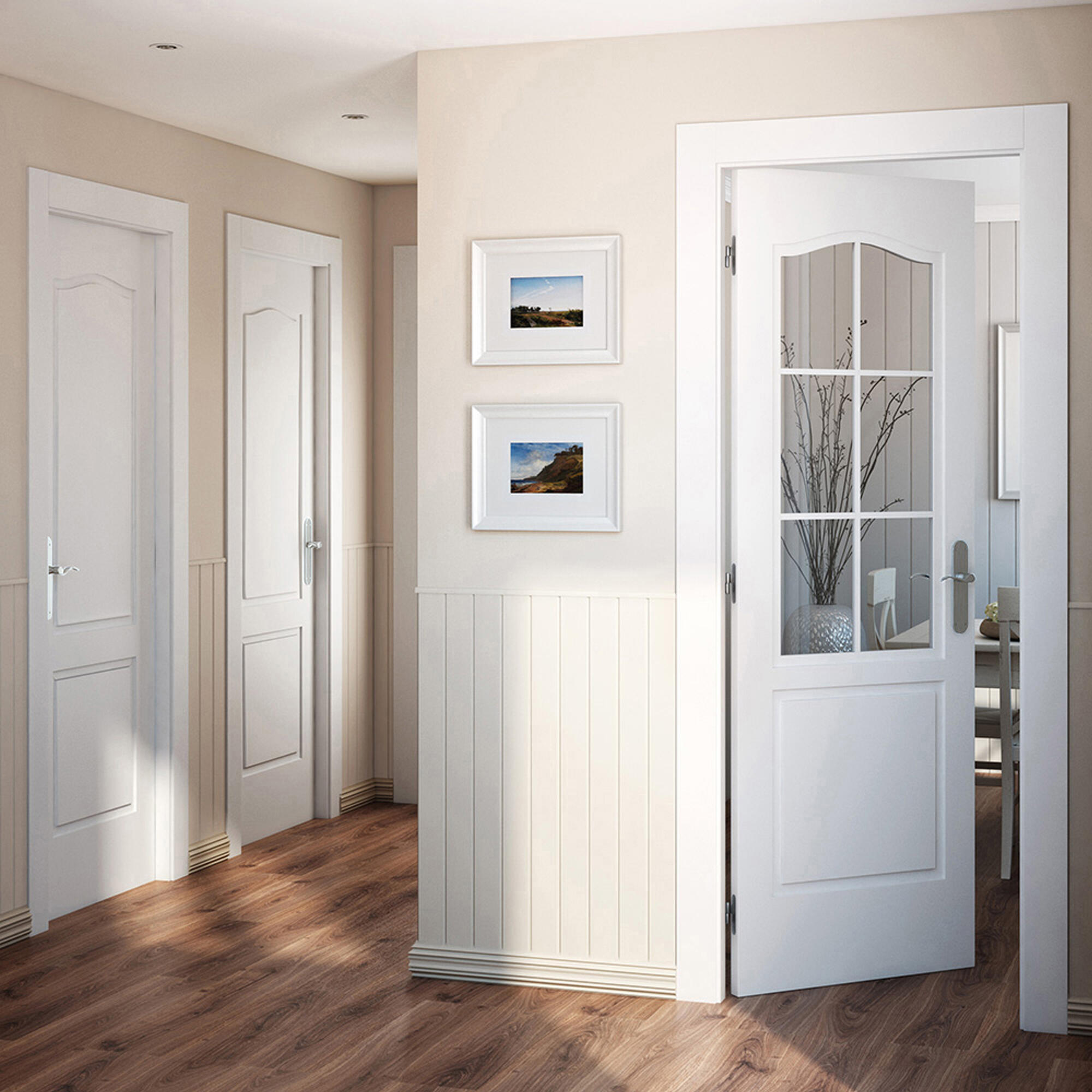 Puerta de interior abatible doble con cristal hueca lacada Aero Praga blanco apertura derecha cerco de 7x3 anchura 125cm - 6