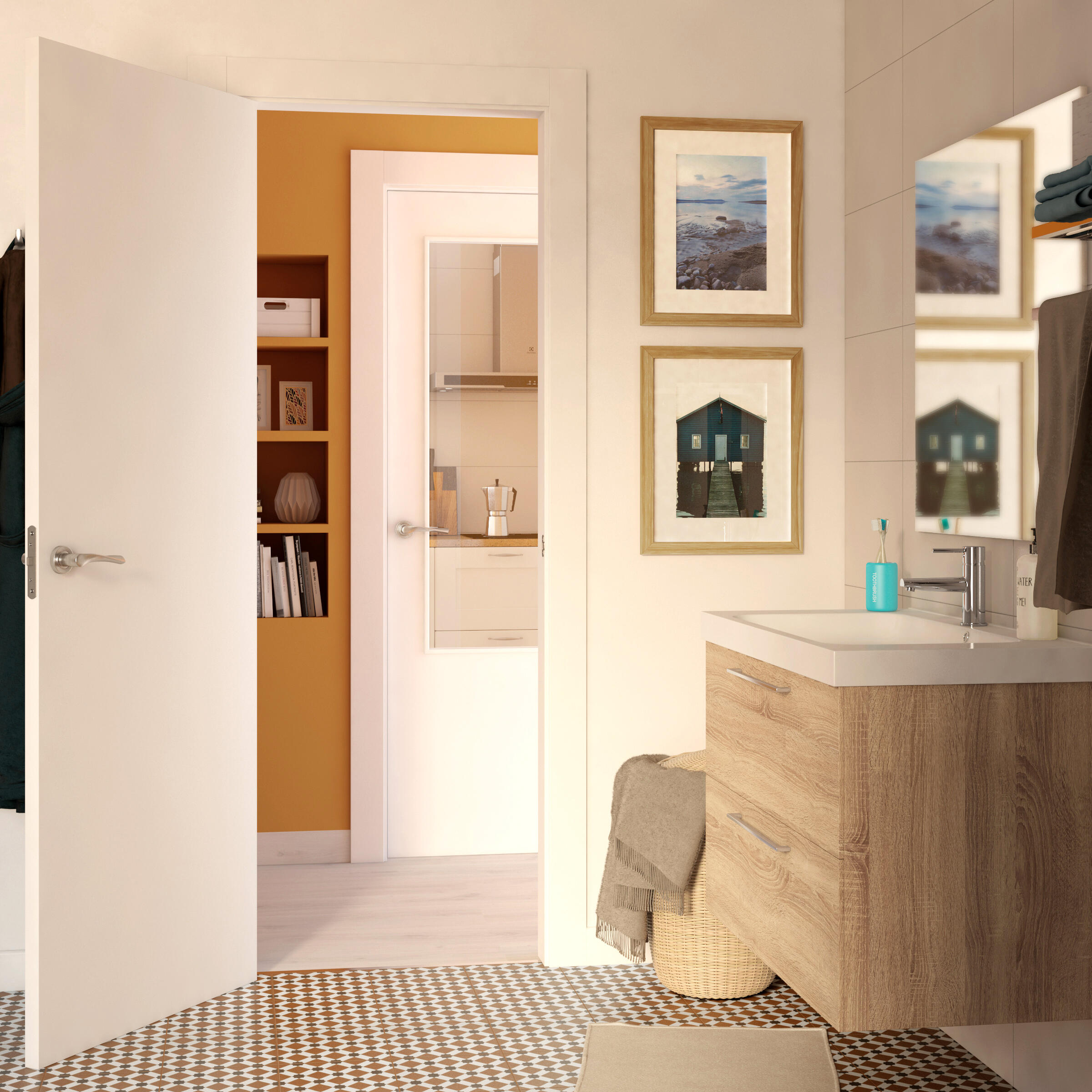 Puerta de interior corredera ciega hueca lacada Aero Lyon blanco anchura 82,5cm - 5