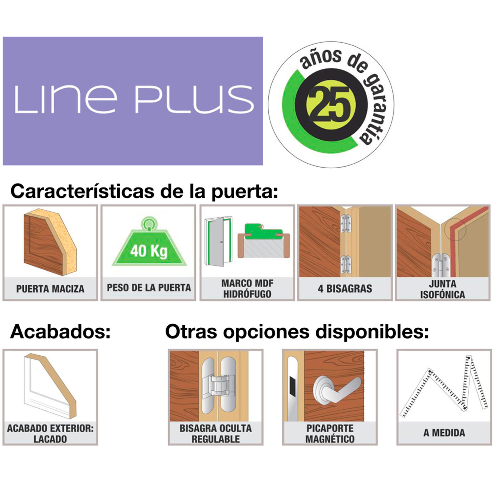 Puerta de interior corredera ciega maciza lacada Line Plus Lucerna anchura 82,5cm - 6