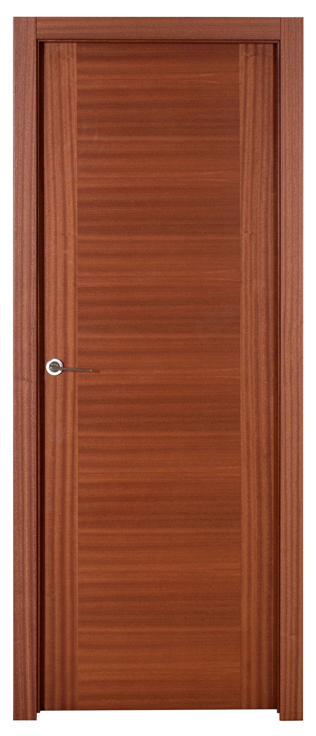 Puerta de interior abatible ciega maciza barnizada Line Plus Niza sapelly apertura derecha cerco de 7x3 anchura 72.5cm