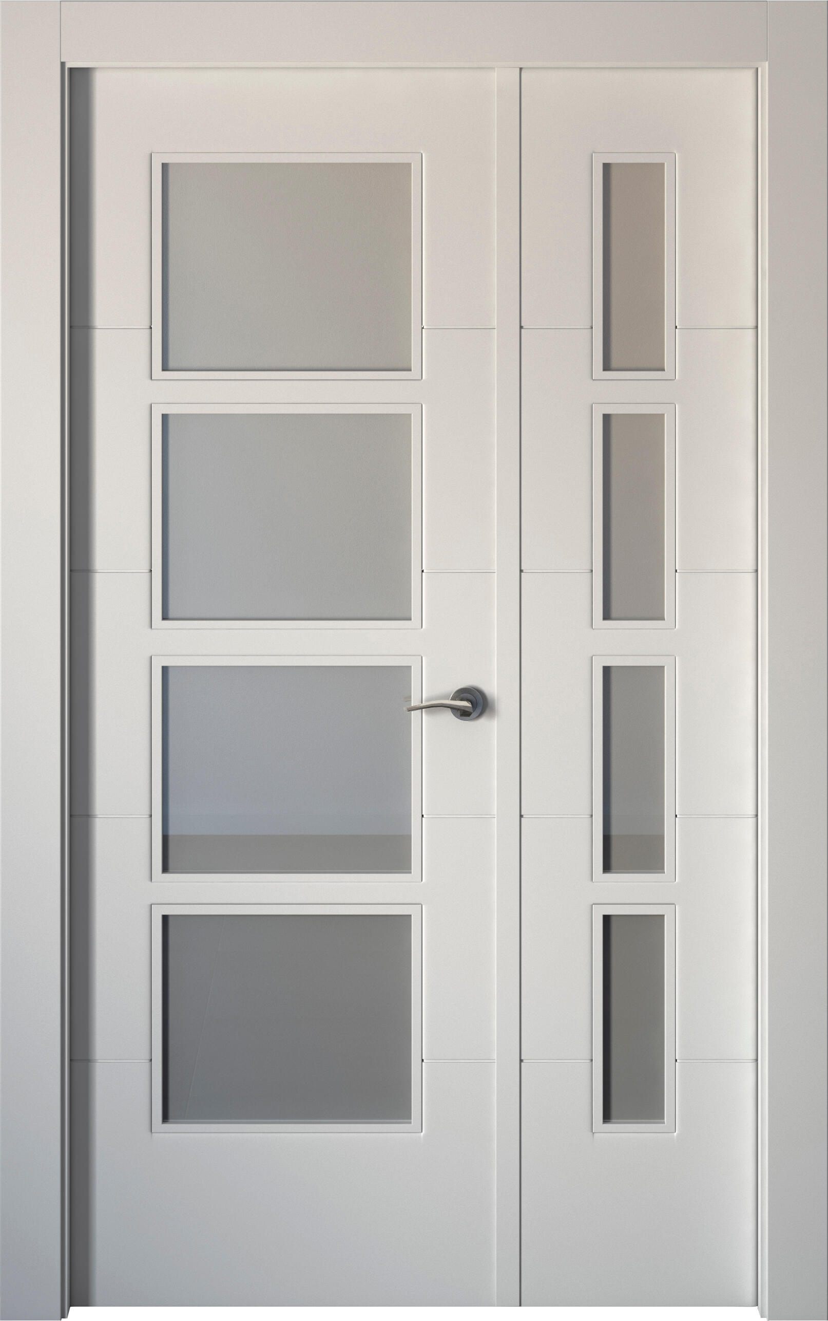 Puerta de interior abatible doble vidriera con fijo con cristal incluido estructura hueca acabado lacado serie aero holanda blanco apertura izquierda cerco de 70 x 30 anchura 115 cm
