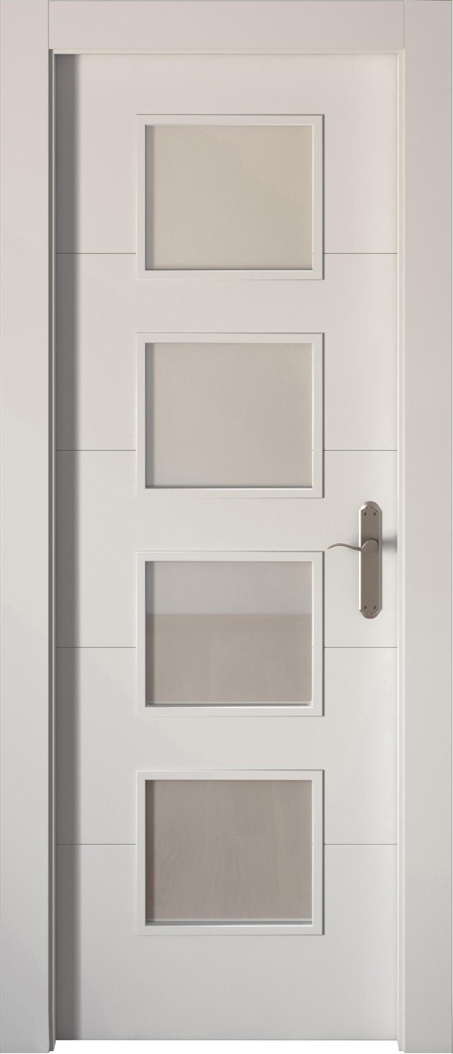 Puerta de interior abatible con cristal maciza lacada Line Lucerna blanco apertura izquierda cerco de 7x3 anchura 82.5cm